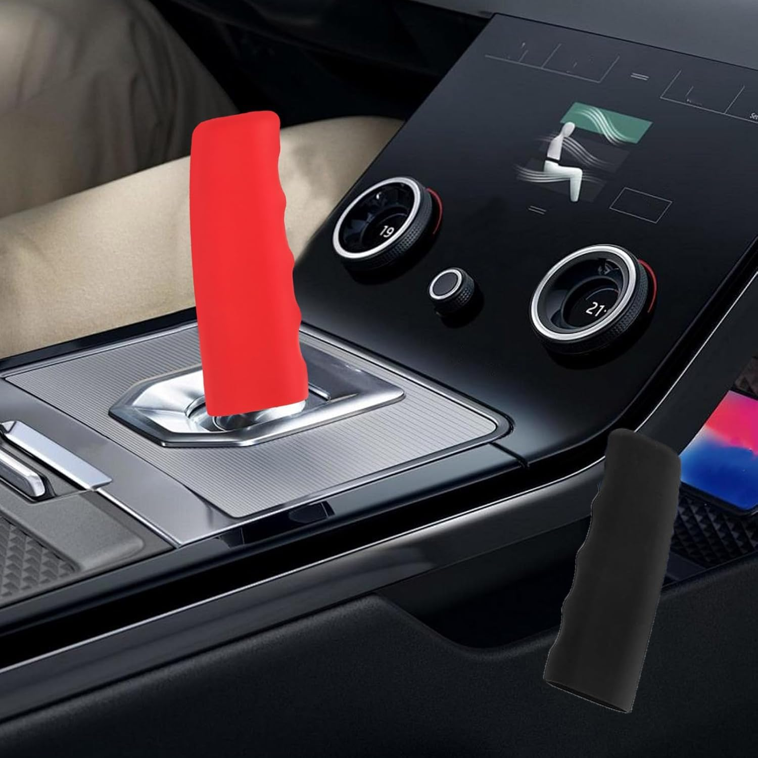 Silicone Car Hand Brake Cover & Gear Shift Knob Cover - Non-Slip Auto Protector, Soft Durable Silicone Sleeve for Vehicles, Easy Install Elegant Interior Trim Accessories - Red image number 3