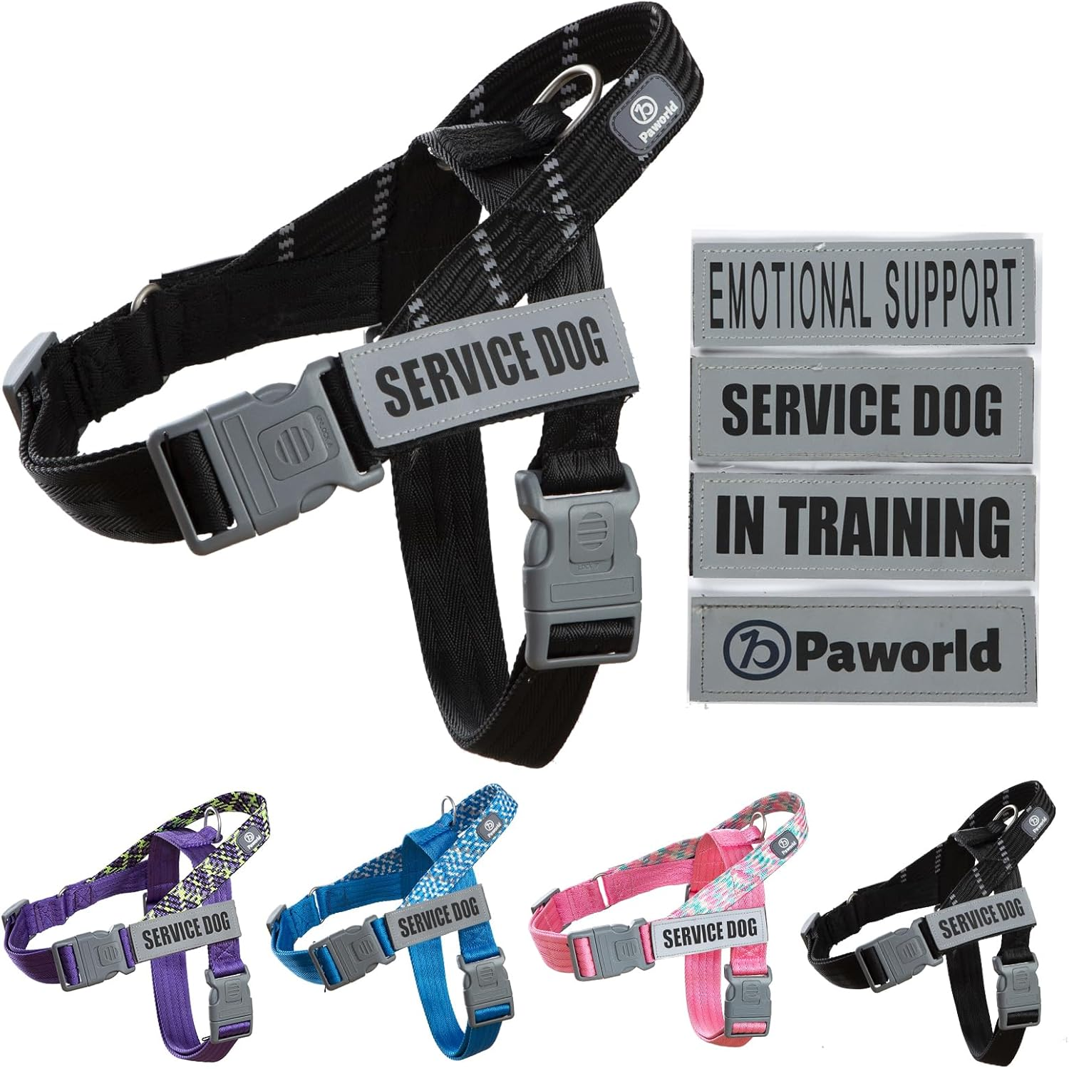 Paworld Service Dog Vest, No-Pull Service Dog Harness with 4 PCS Reflective Patches, Dog Vest Harness with Handle, Pet Harness for Small Medium Large Dogs in Training (Pink, M)