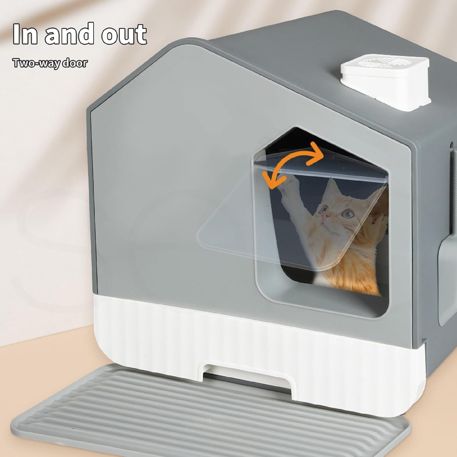 Pawz Pets Cat Litter Tray Boxes Enclosed, Spacious Kitty Litter Tray with Complementory Scoop and Drawer Design,Two-Way Door Cat Litter Box Anti-Splashing with Cat Toilet Mat, Easy Cleaning, Grey