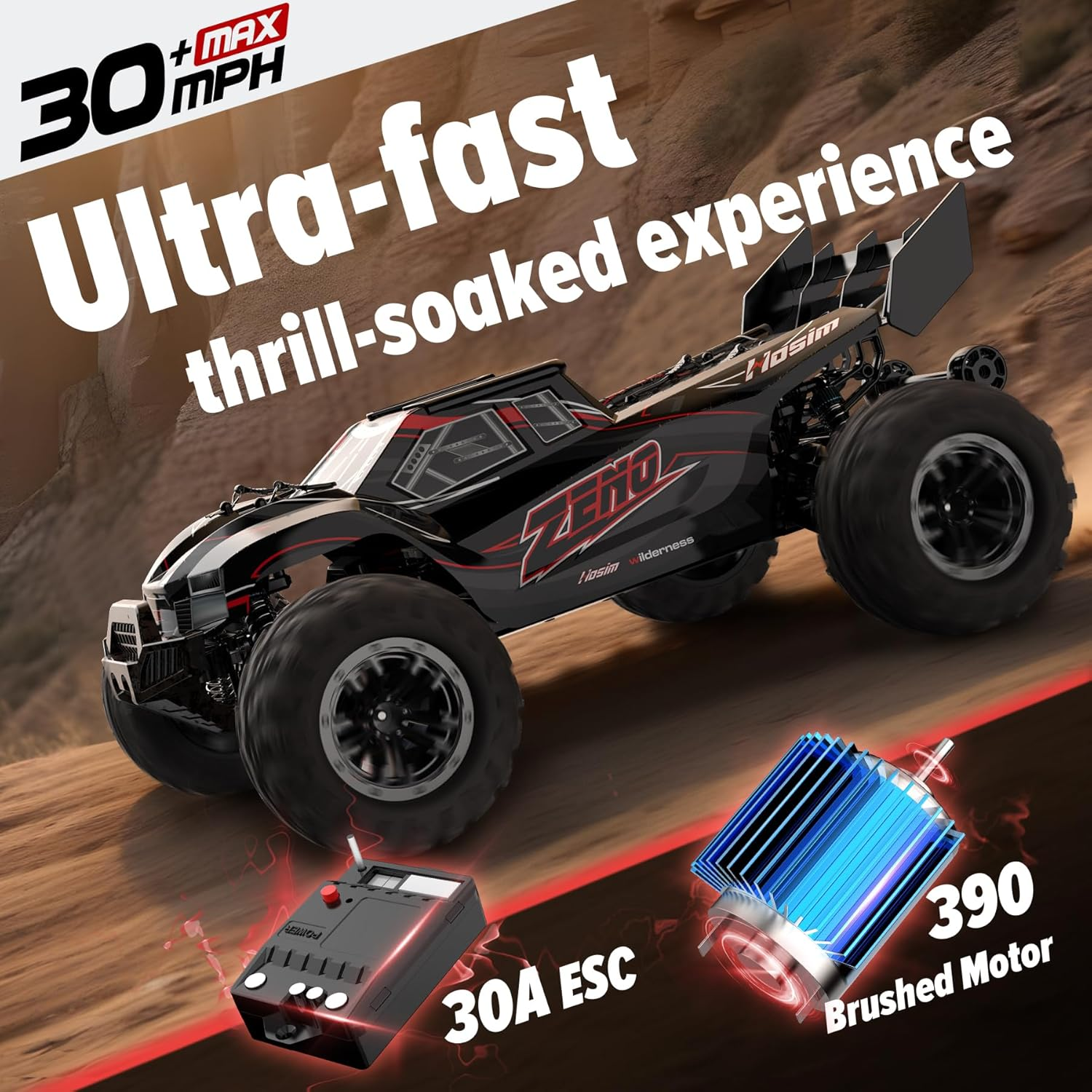 Hosim 1:10 RC Cas for Adults and Kids, High Speed Large RC Truck 48+ KMH, 4X4 Off-Road All Terrains Waterproof Remote Control Car, Hobby Grade Fast Racing Toy Gift Monster Trucks image number 5