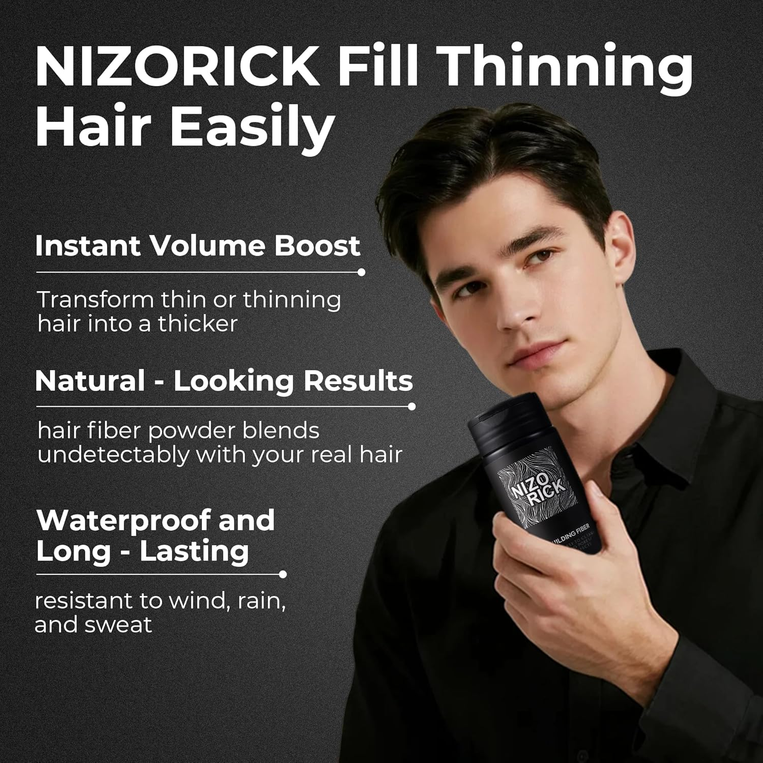 Hair Fibers for Thinning Hair,Hair Building Fibers Instantly Thicker & Fuller Look,Conceals Hair Loss Fill in Fine Hair Powder for Women and Men 30G/1.05Oz (Black) image number 5