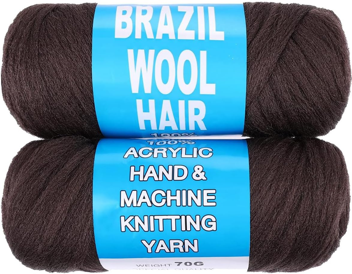Kachanaa 5 Roll Brazilian Wool Hair for Braids Acrylic Hand Knitting Yarn for Braiding Synthetic Goddess Locs Crochet Hair Black Senegalese Twist Braiding Hair 1B#