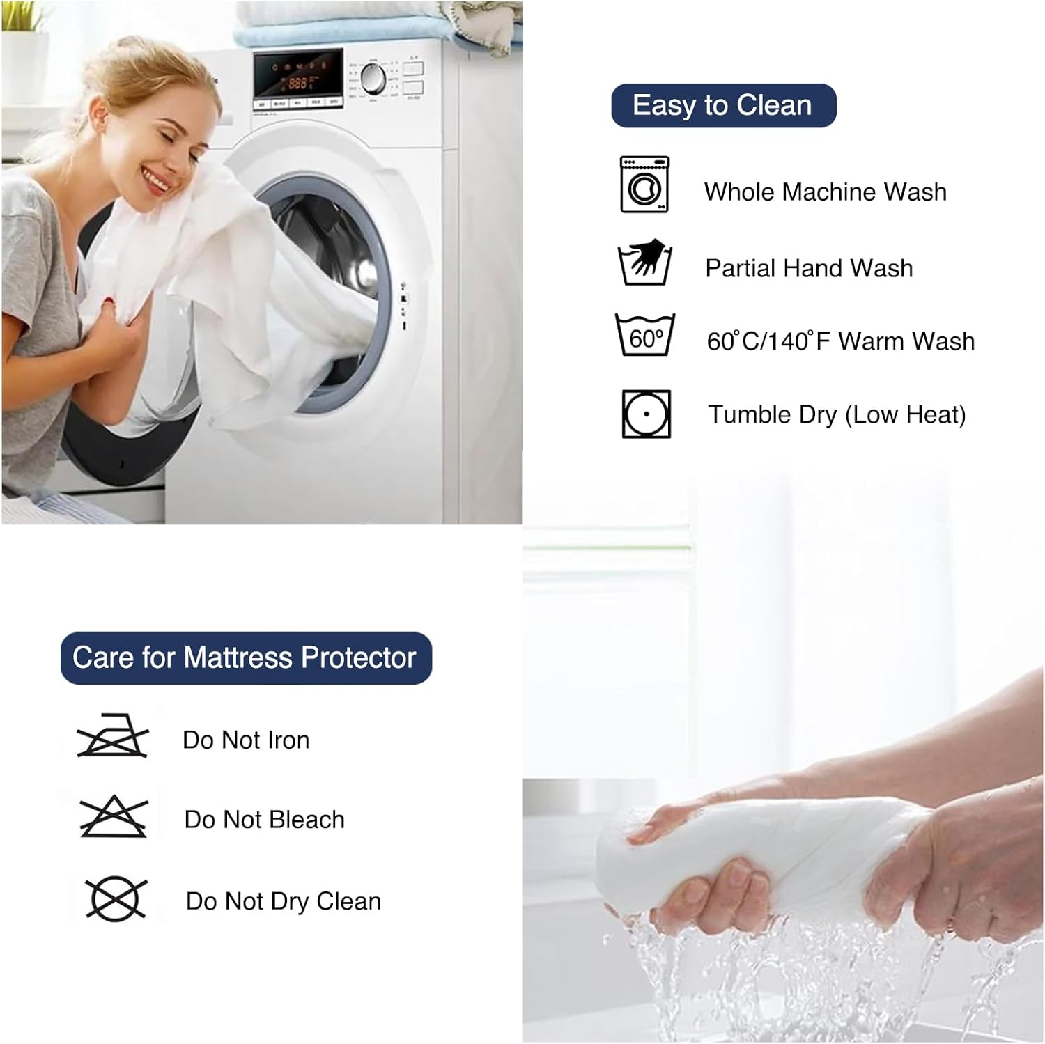 Mumullum 100% Waterproof Mattress Protector Queen Size, 40CM Deep Pocket Design Towelling Mattress Cover Pad, Fitted Washable and Breathable Pad Bed TPU Layer image number 3