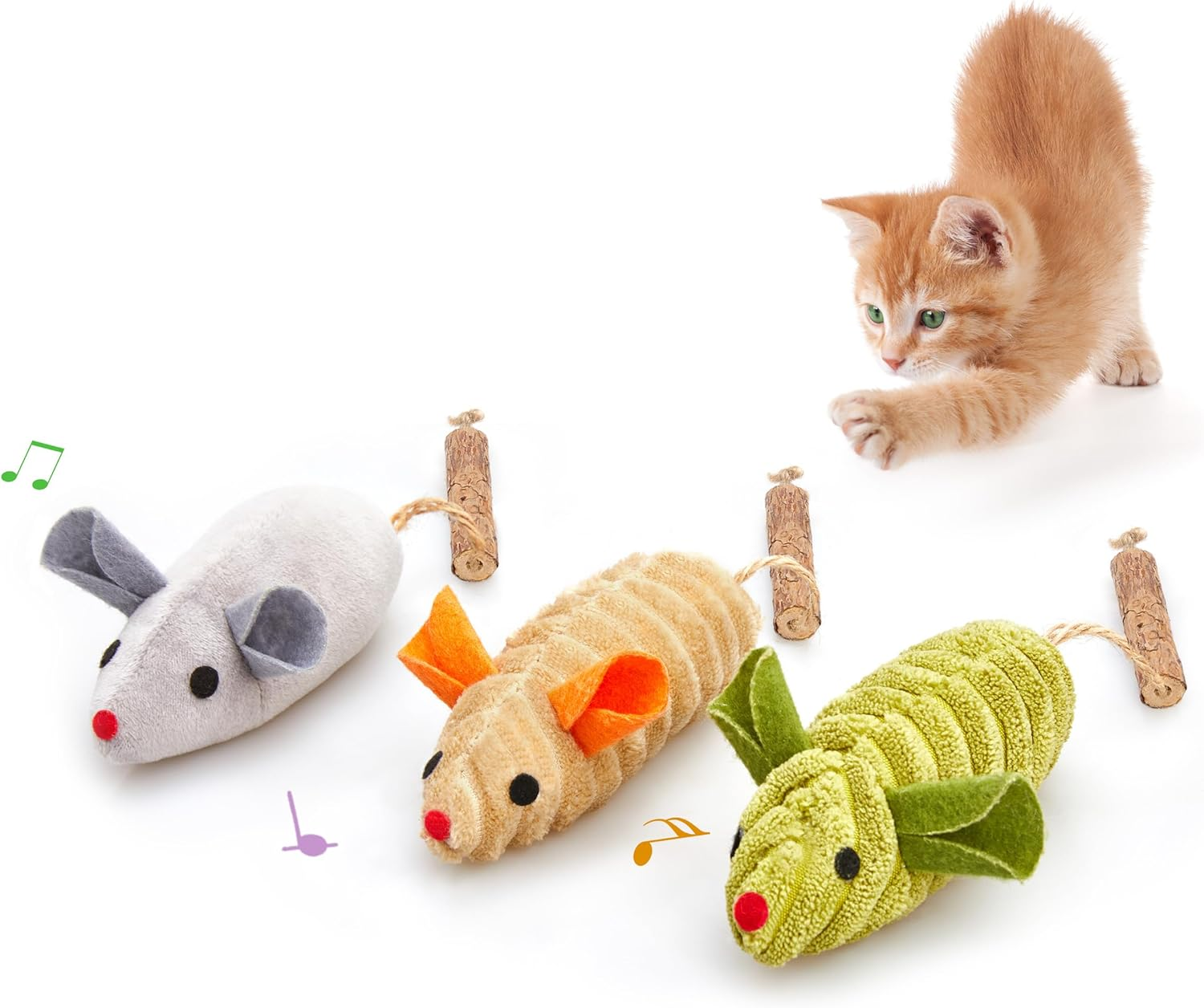 Potaroma 3Pcs Catnip Toys, Interactive Silvervine Cat Mice & Animals Toys for Indoor Cats and Kittens, Dental Cat Nip Plush Toy, Matatabi Silvervine Cat Chew Toy for Exercise image number 3