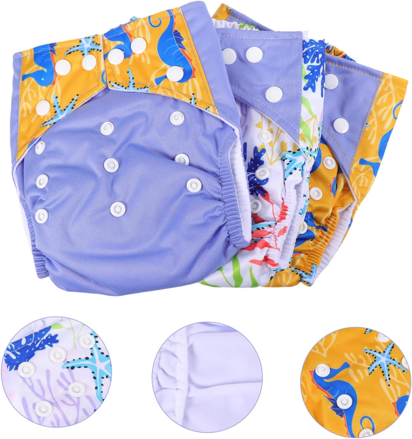 GARVALON 3Pcs Adjustable Absorbent Newborn Nappies for Boys Girls Cloth Diapers Soft Leg Frame for Birthday image number 3