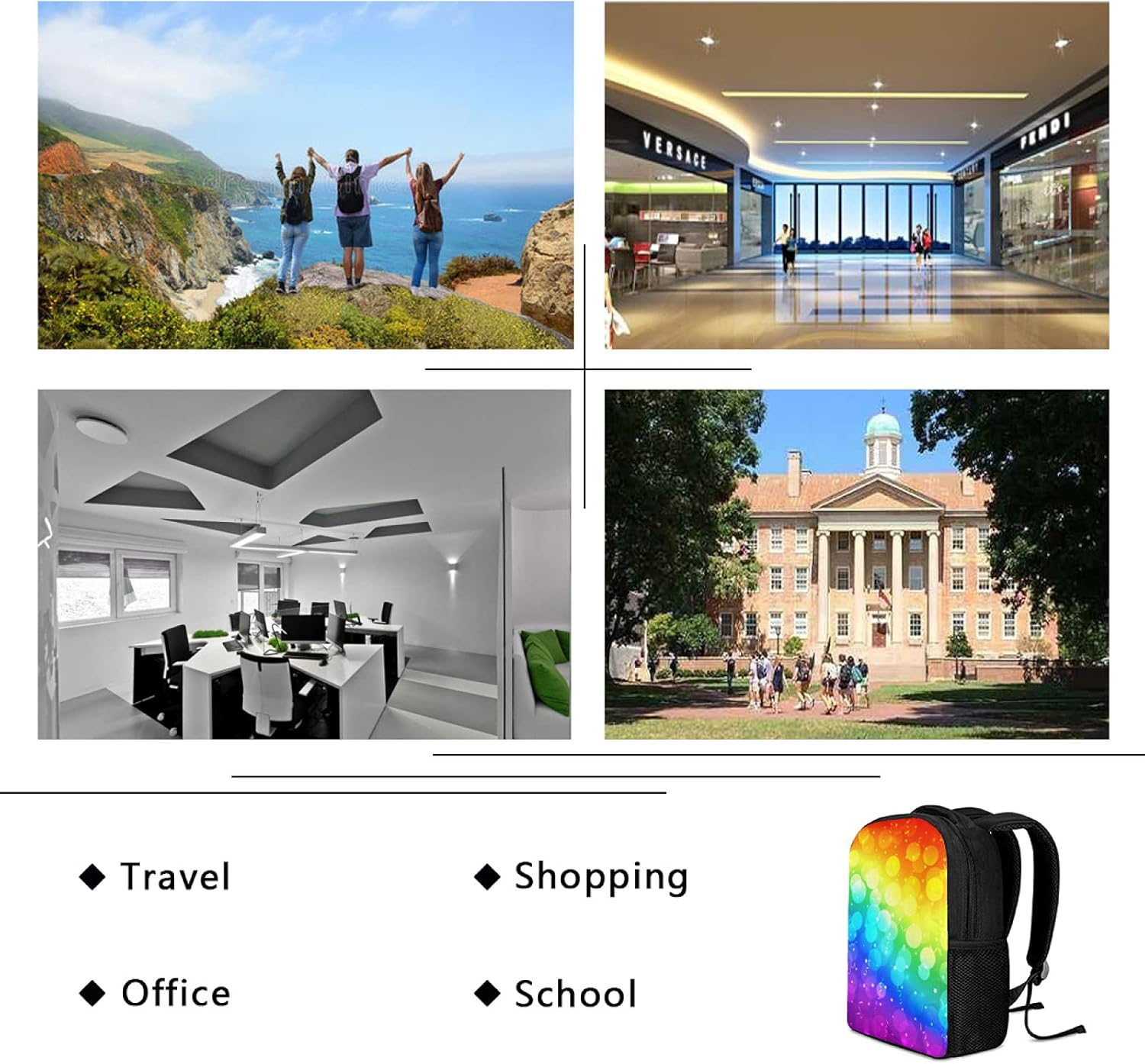 Tropicallife Fuzzy Rainbow Pattern Backpack for Boys and Girls Water Resistant Preschool Backpack Lightweight Bookbags Camping Travel School Shoulder Bag, Multi image number 3