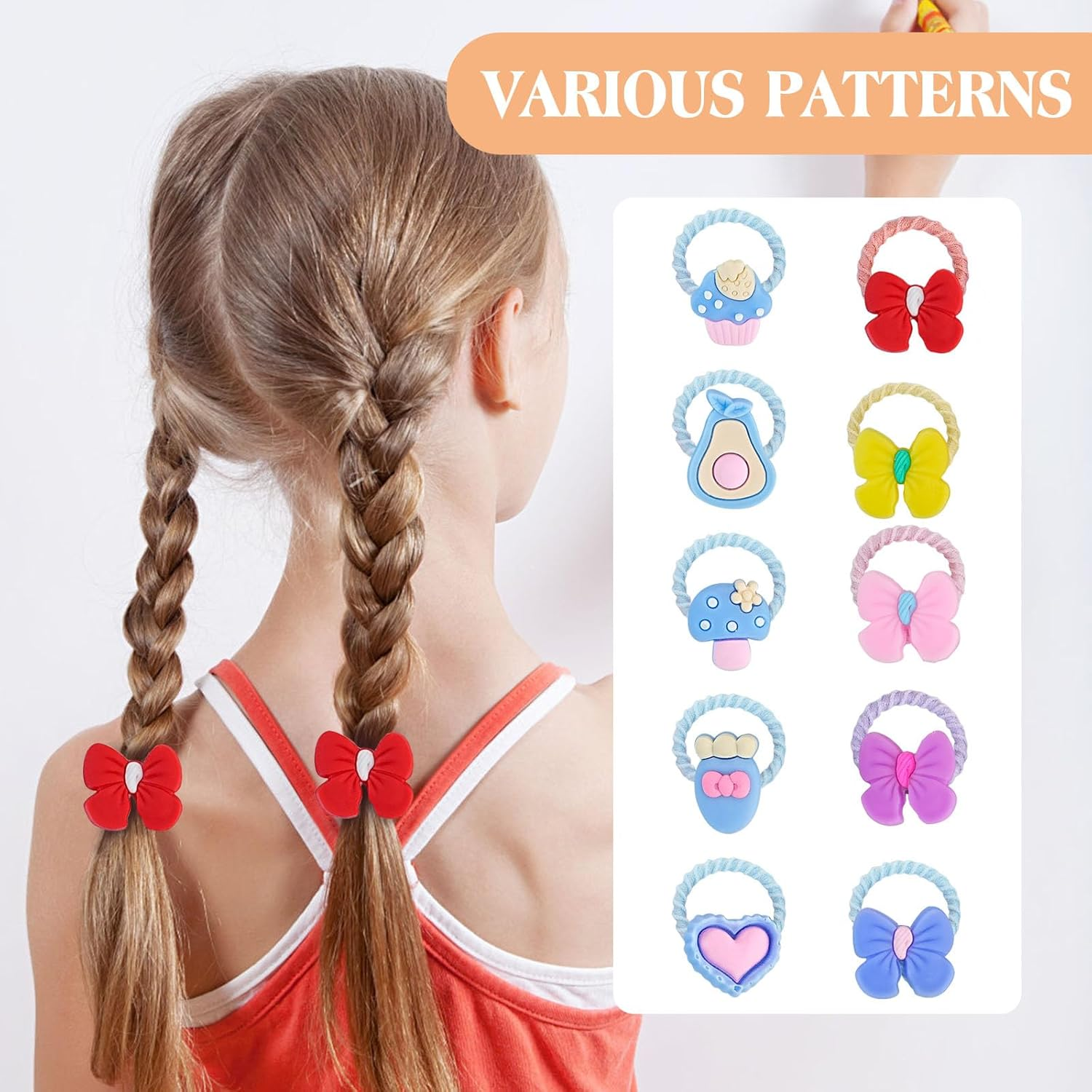 100Pcs Cute Baby Hair Ties, 80Pcs Elastic Hair Ties and 20Pcs Colorful Cute Hair Clips, Cartoon Animal Fruit Hair Accessories for Baby Girls Teens Toddlers, Infants, Teenagers and Children (Pink) image number 1