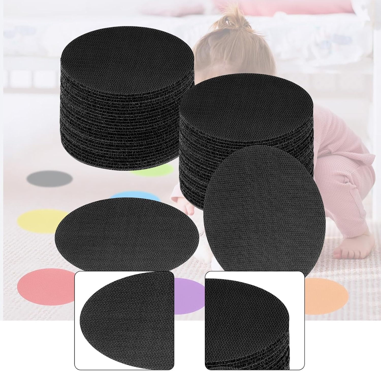 Ｂｅｓｇａ Carpet Dots Markers Spots Marker Sticker round 10Cm Floor Markers Floor Circles Spots for Gaming, Black, 48PC