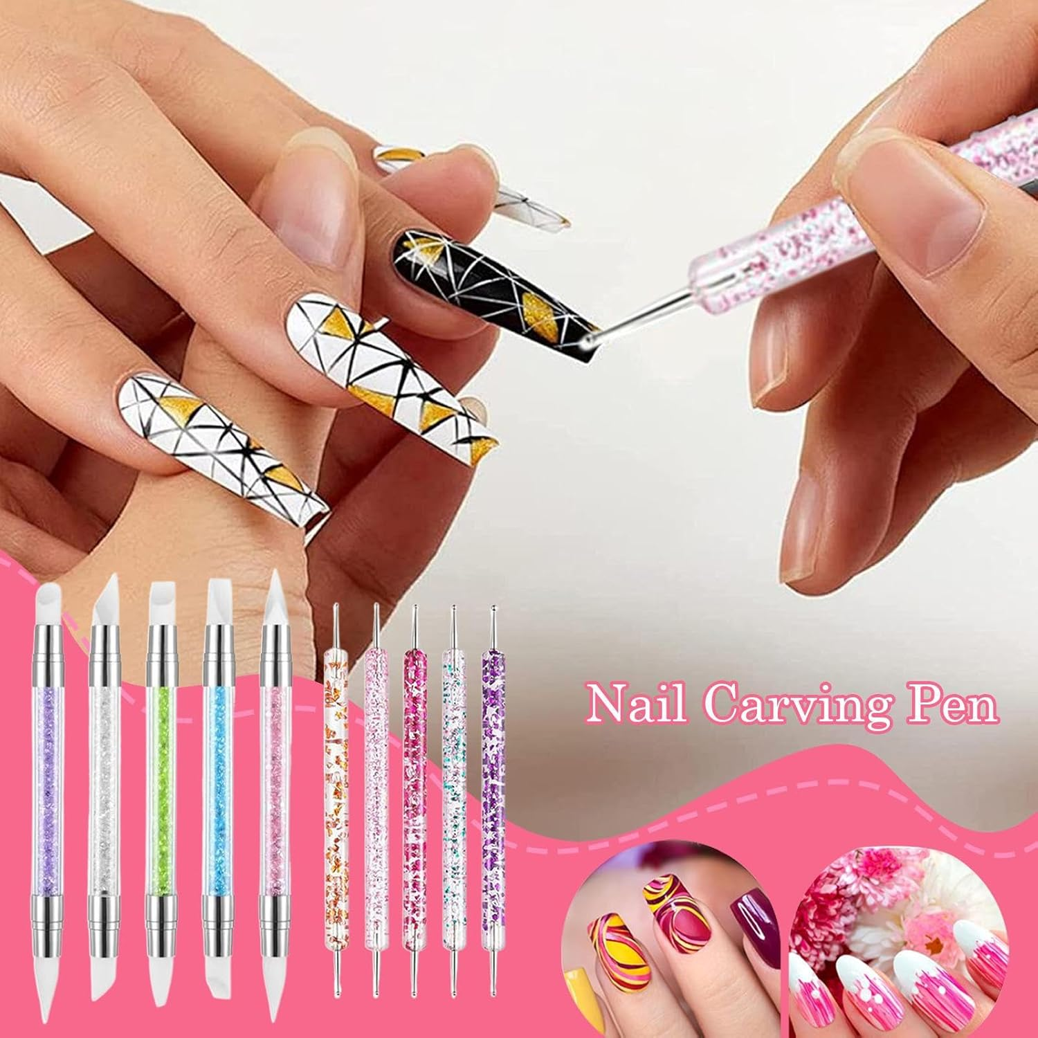 YNPQTDS Nail Sculpting Gel Tool | Double-Ended Silicone Carving Tool for Nails,Multifunctional Fingernail Carving Pen for Traveling Home Indoor Business Trip image number 5