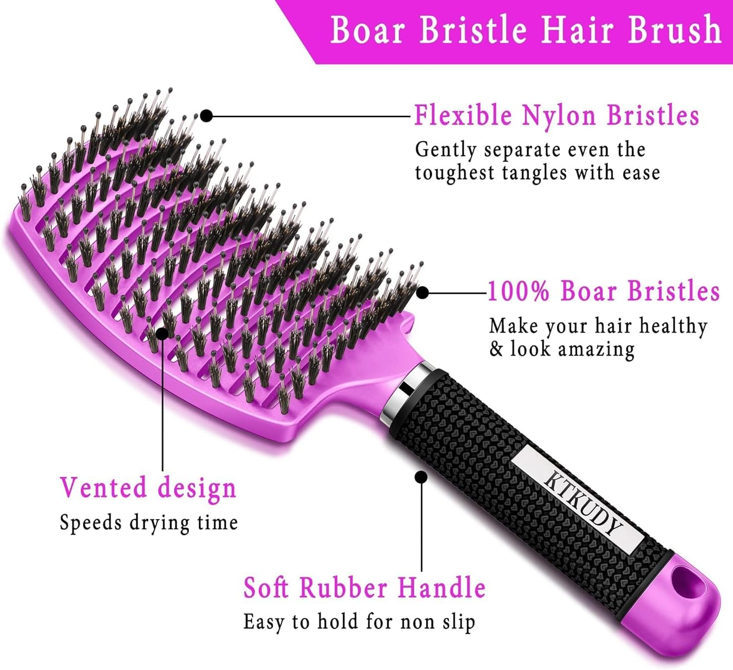 Hairbrush, Magical Brush Detangler, Detangler Bristle Nylon Hairbrush, Curved and Vented Detangling Hair Brush (Color : Purple-A)