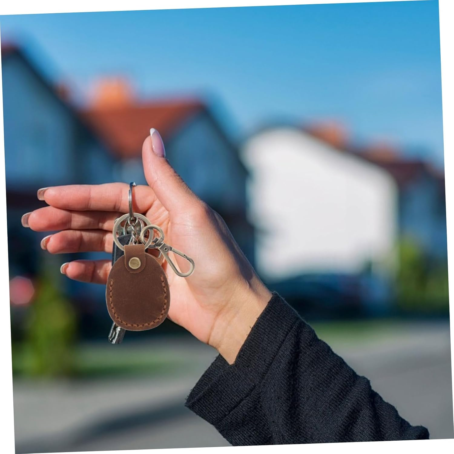 CORHAD 3Pcs Vintage Genuine Leather Access Card Holder Key Fob Case Set with Keychain for Women, Handmade Small Card Pouch Compatible with NFC Keys, Retro Style for Daily Use image number 5