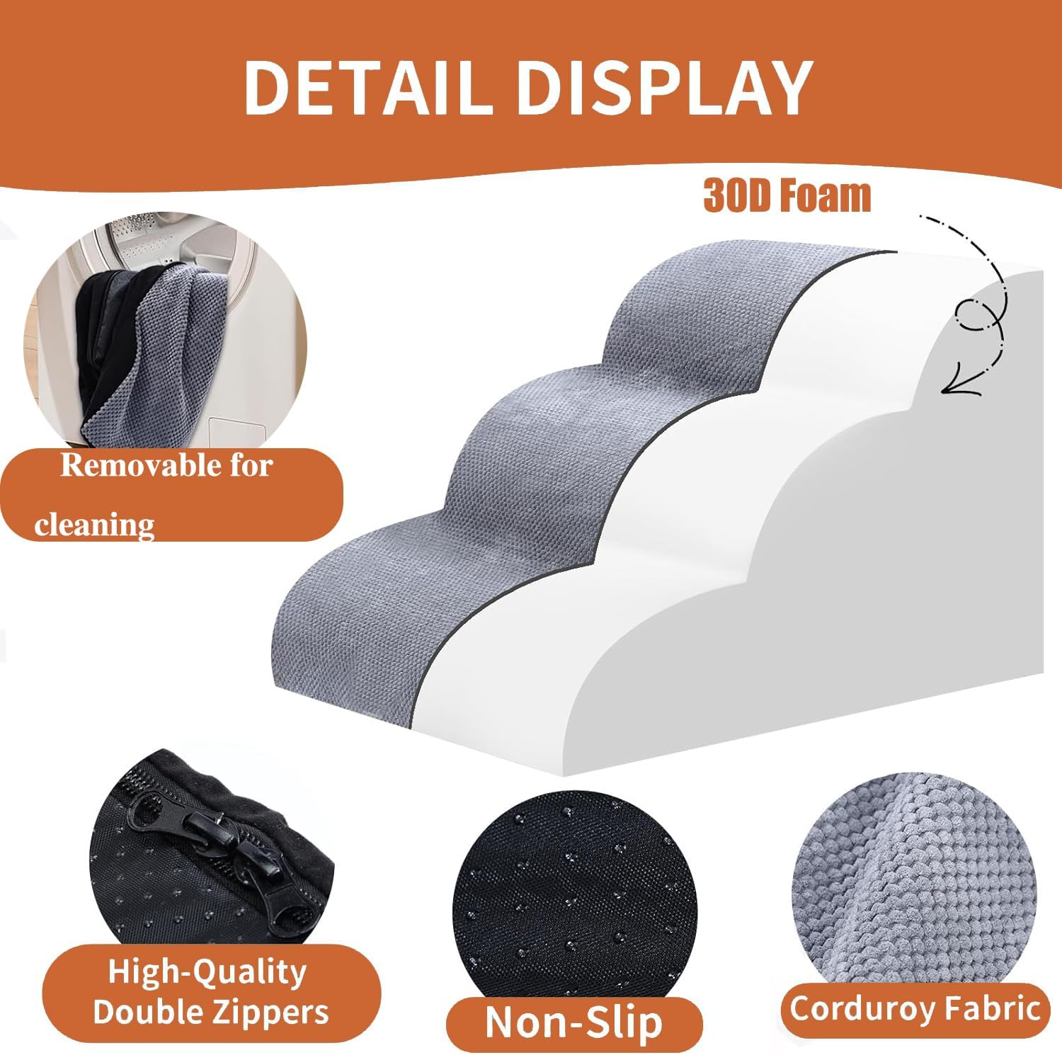 Dog Stairs for Small Dogs,3 Steps Pet Ramp,30D High Density Dog Ramp,Pet Steps for Bed and Couch,Dog Steps for Bed,Pet Stairs for Injured Dogs, Elderly Pets, Small Cats, Easy to Walk image number 4