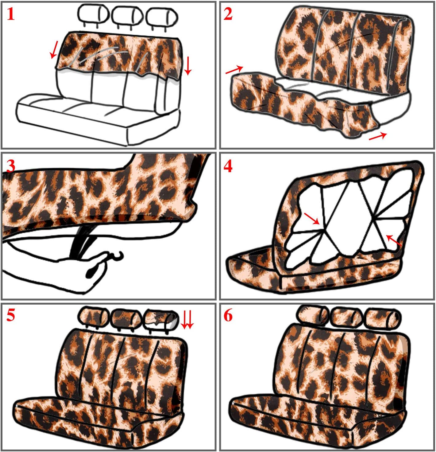 13 Pieces Leopard Print Car Seat Covers Full Set, Accessories Set with Steering Wheel Cover, Pads, Armrest Cover, Seat Belt Pads and Keychain Wrist Holder image number 2