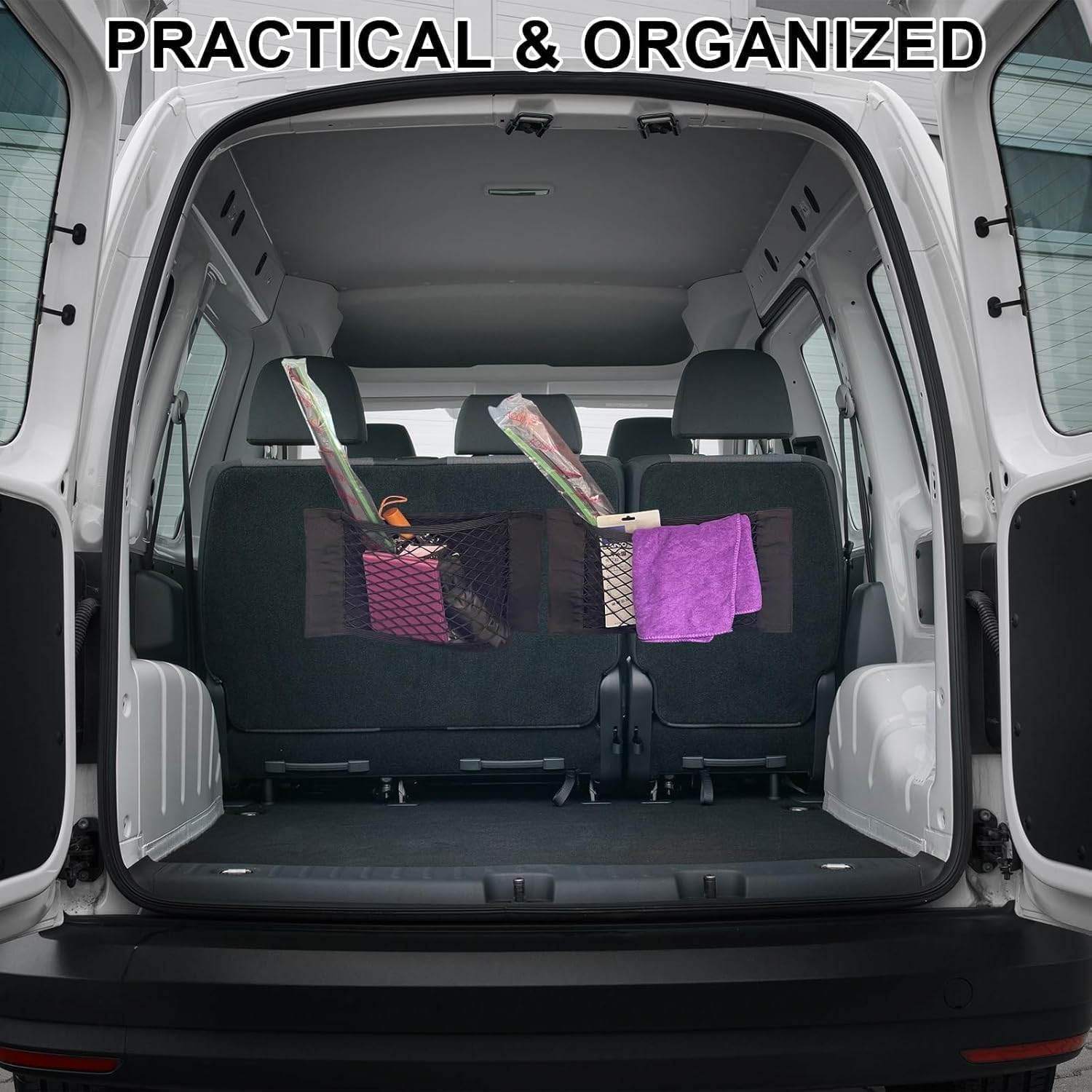 Cargo Rear Trunk Seat Net, 2Pcs Mesh Cargo Nets with Tape Stickers, Black Adhesive Car Back Rear Trunk Seat Mesh Net, Small Size - Small Size image number 3