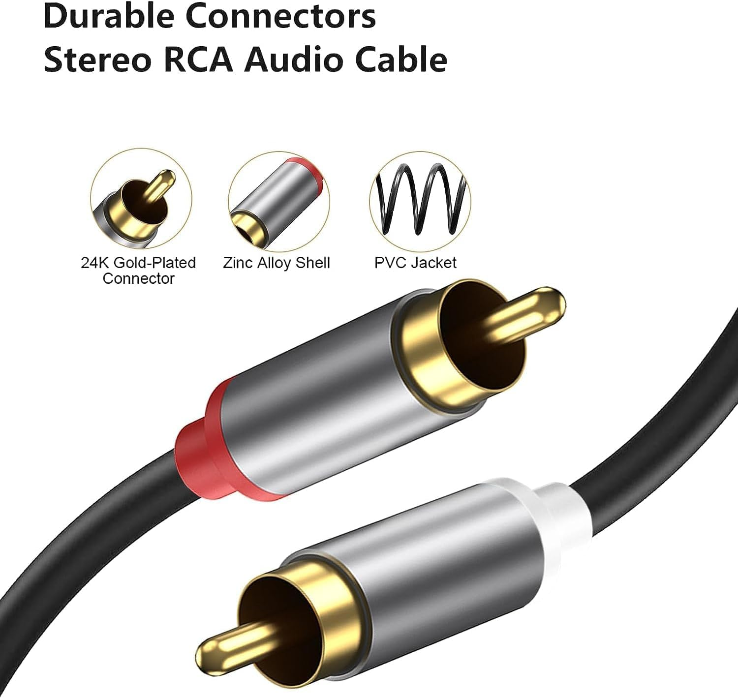 Gold-Plated 2RCA Male to 2RCA Male Stereo Audio Cable 3.3Ft/1M, Double Shielded RCA to RCA Audio Cable for Home Theater, HDTV, Gaming Consoles, Hi-Fi Systems Car Audio Speaker image number 2