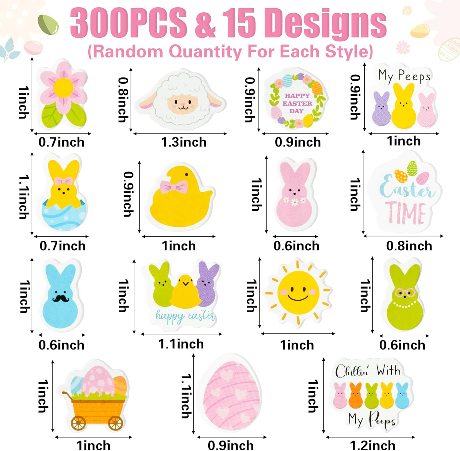 Haooryx 300Pcs Cartoon Easter Foam Sticker, Candy Color Summer Theme Buuny Peeps Chicks Egg Shaped Self-Adhesive EVA Foam Sticker Cute Puffy Sticker for Spring Summer Theme Party Supplies image number 1