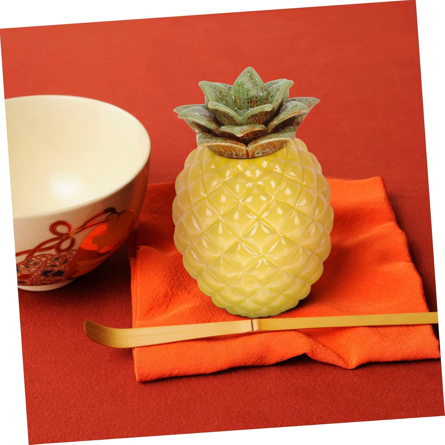 OKUMEYR Ceramic Pineapple Shape Tea Canister Tea Storage Jar Airtight Lid Home Office Decor image number 6