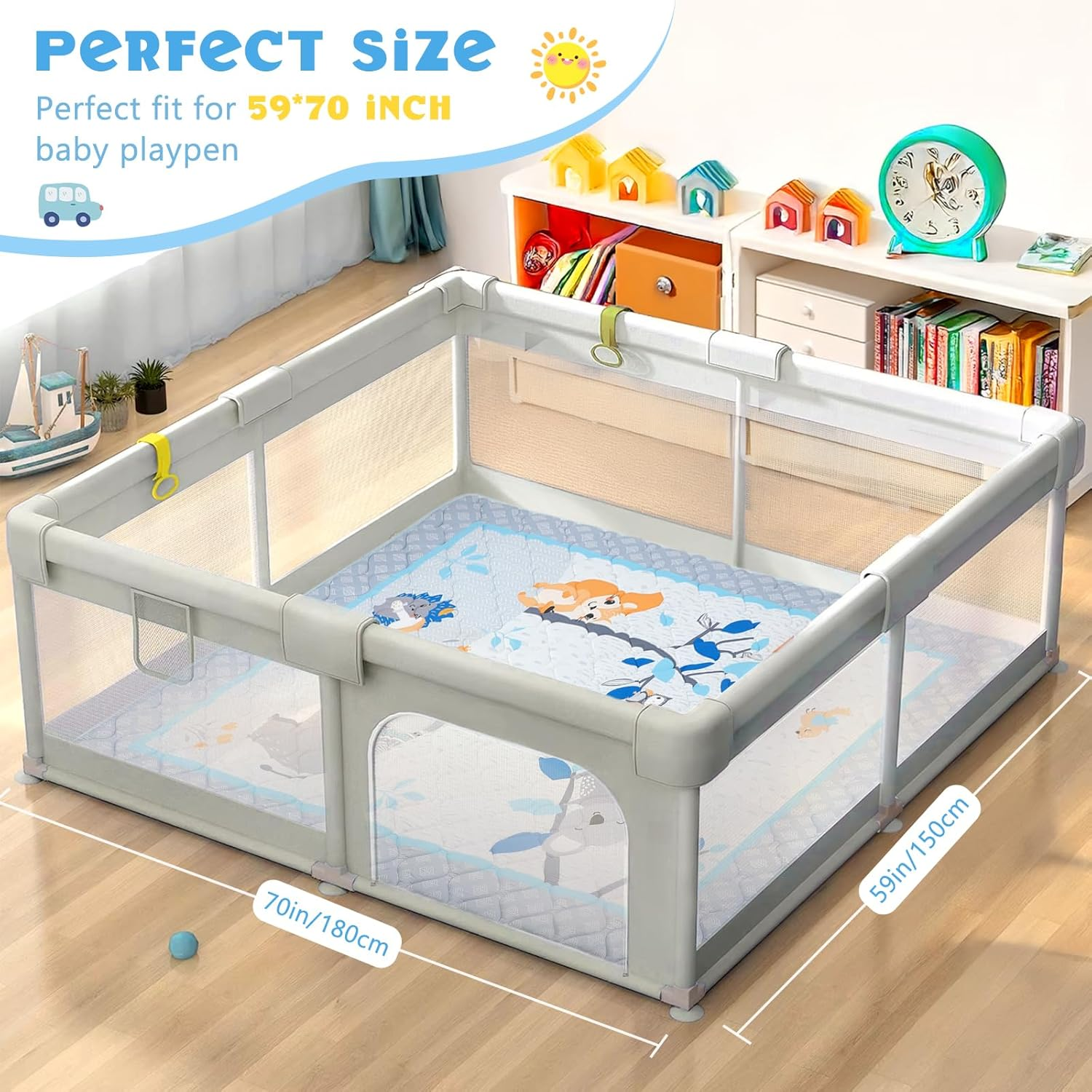 Decalsweet Baby Play Mat 150 X 180 Cm with Non-Slip, Extra Thick 2 Cm Soft Crawling Mat Baby, Foldable Crawling Blanket for Baby Crawling Rug for Children'S Room Indoor Outdoor Fence (Forest Animals) image number 6