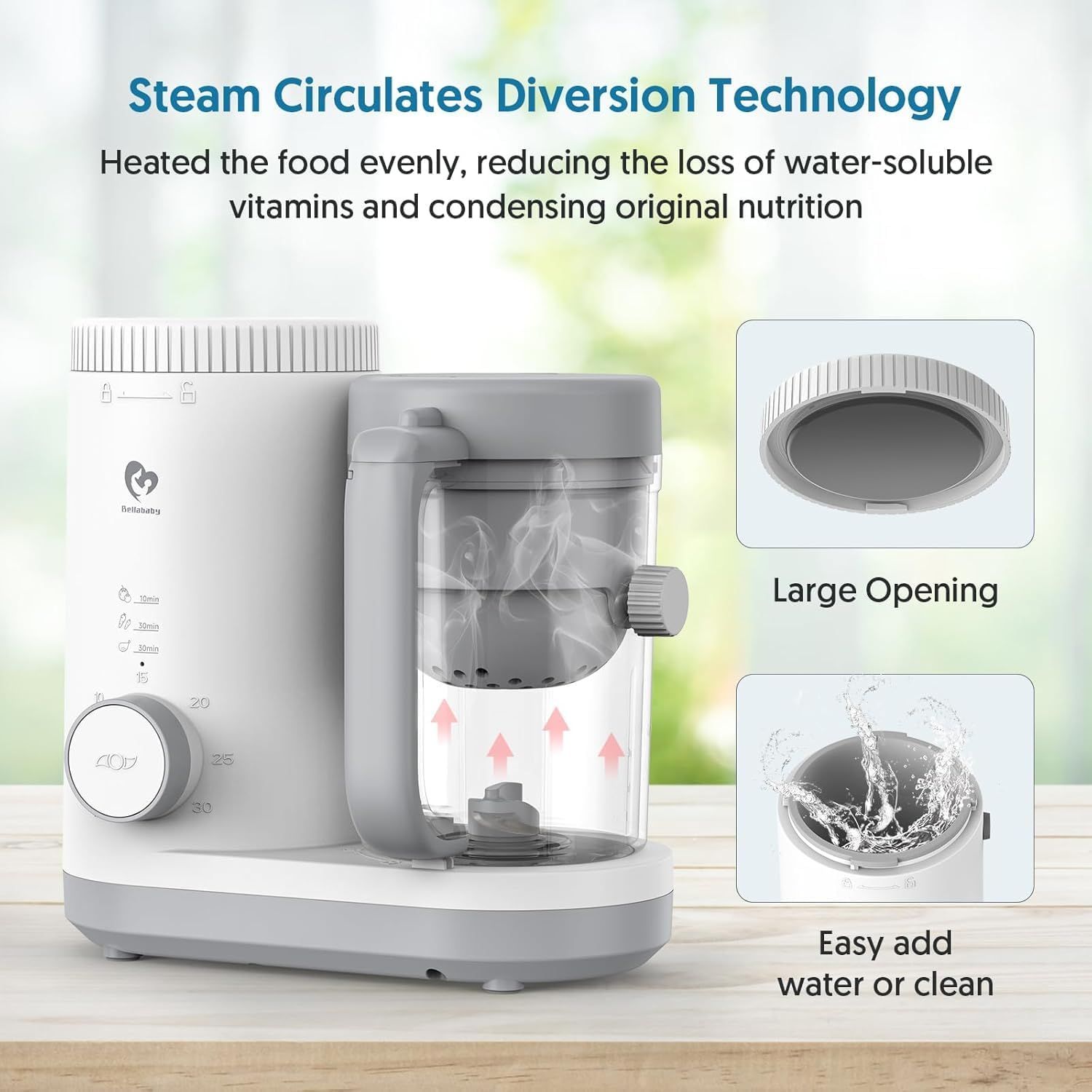 Baby Food Maker Bellababy Baby Food Processor, Puree Blender Steamer with Reversible Steam Basket, One Button Easy Operation & Large Opening for Easy Cleaning image number 3