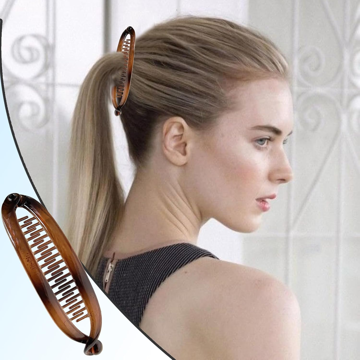 Banana Hair Clip - 2PCS Claw Clip for Thin Hair | Double Banana Clip Bullet Claw Clincher Comb | Strong Hold for Thick, Thin Curly Styles | Non-Slip Styling Accessories - Amber image number 4