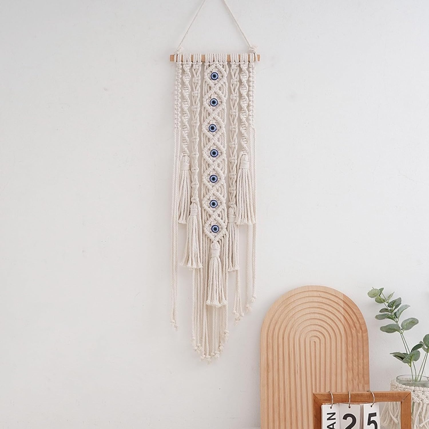 Boho Macrame Wall Hanging,Handmade Evil Eye Wall Decor Dreamcatchers for Bedroom Home Apartment Ornament Craft Gift (27.55&ldquo; X 7.87") image number 1
