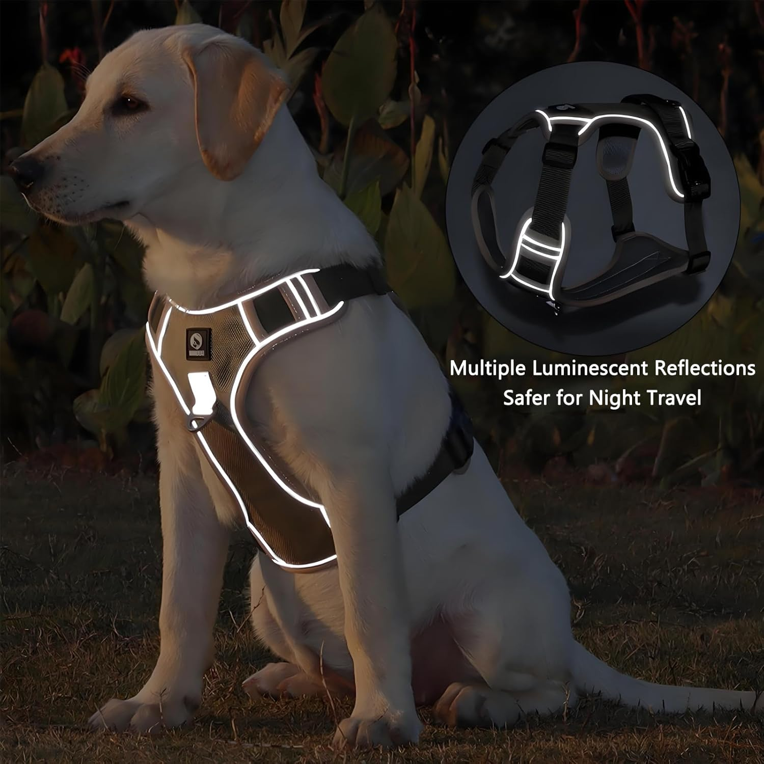 Checkzed Dog Harness for Large Dogs, Adjustable Dog Vest Style Pet Leash with Padded Handle, Reflective Strips for Large Dogs &ndash; Ideal Dog Walking Vest and Pet Outdoor Safety Gear (L, Khaki) image number 5