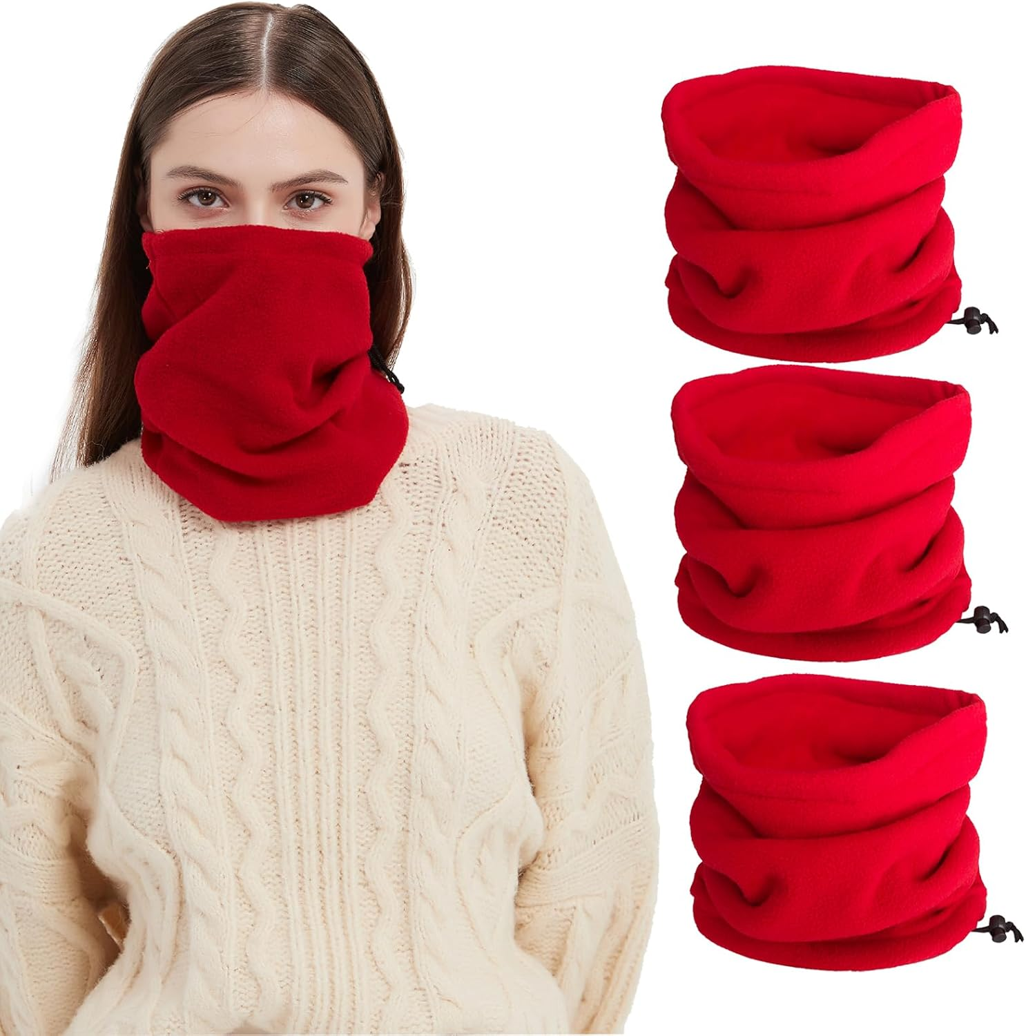 LERTREE 3PCS Winter Neck Warmer Neck Gaiter Fleece Skiing Cycling Windproof Balaclava Scarf for Men Women image number 5