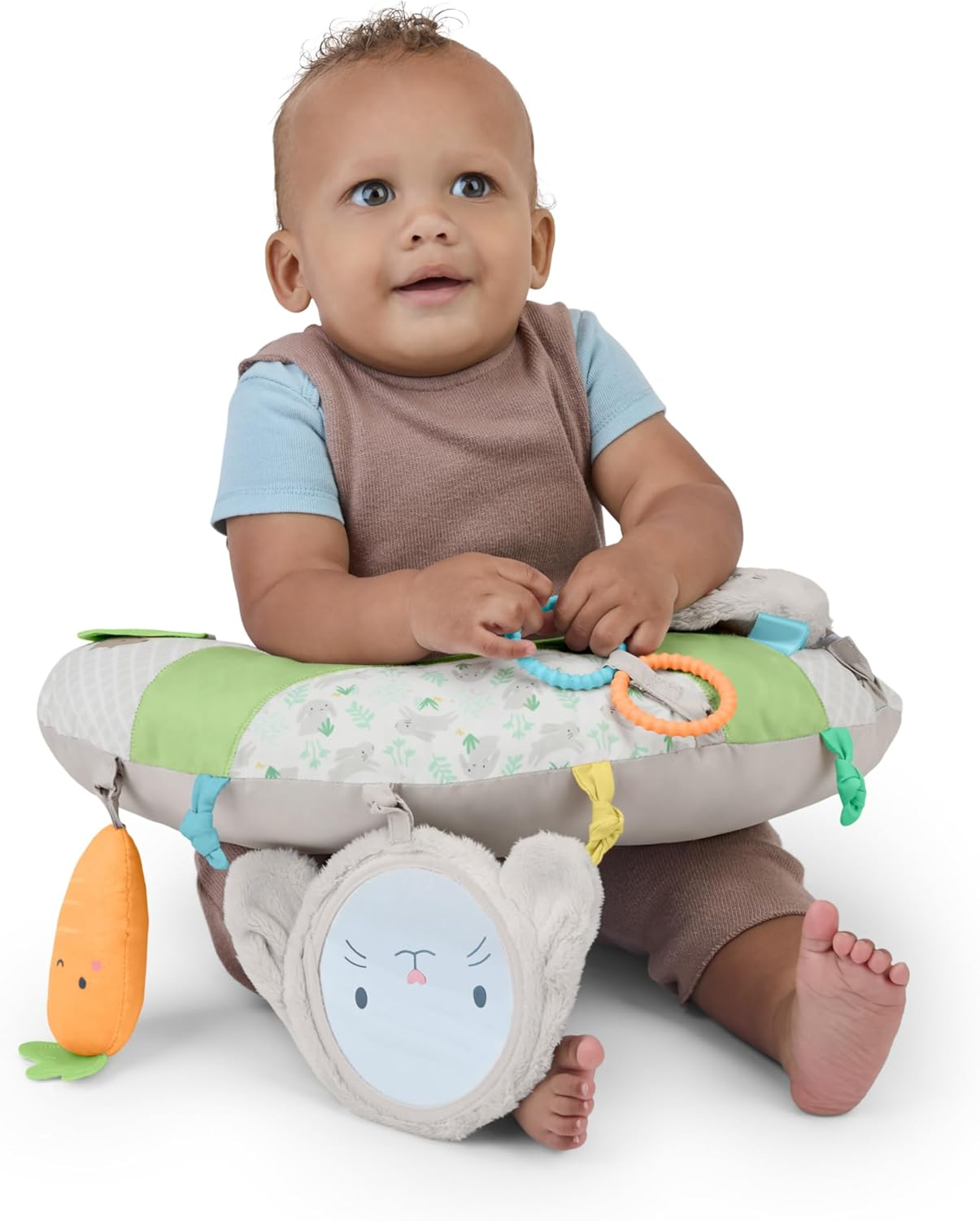 Ingenuity Cozy Prop Sylvi Tummy Time Pillow​, Multi-Sensory, 4 Removable Toys, 0+M - Plush Bunny image number 4