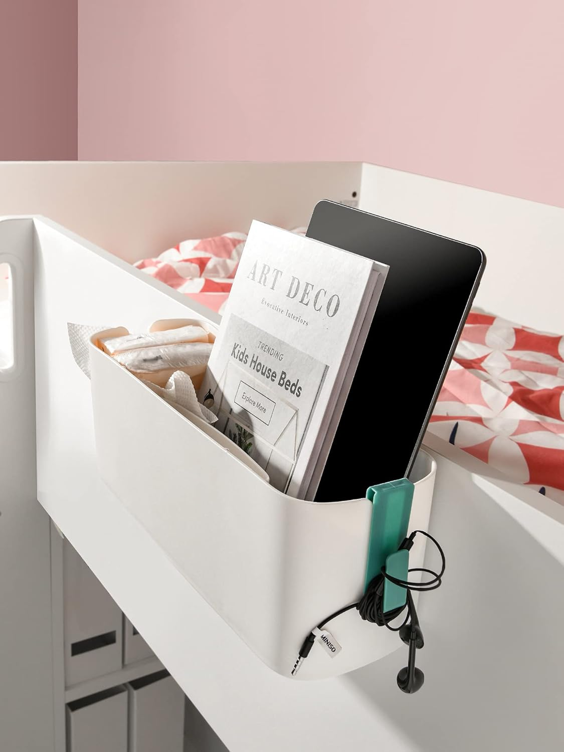 WYZHDQ Bedside Organizer Storage Caddy Hanging as Bunk Bed Storage Accessories Handrail Multi Pockets for Dorm Bunk Bed Shelf