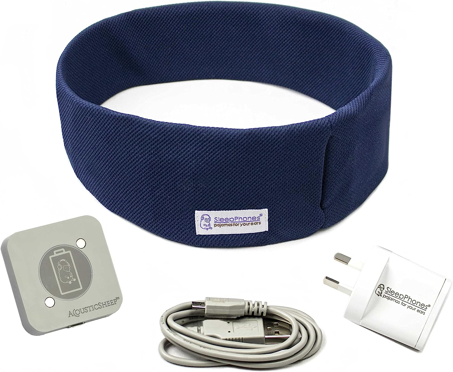 Sleepphones Effortless V8 Sleep Headphones by Acousticsheep | 24-Hour Battery | Original Comfortable Bluetooth Headphones with Wireless Induction Charging (Medium, Midnight Black Fleece, AU Wall Plug)