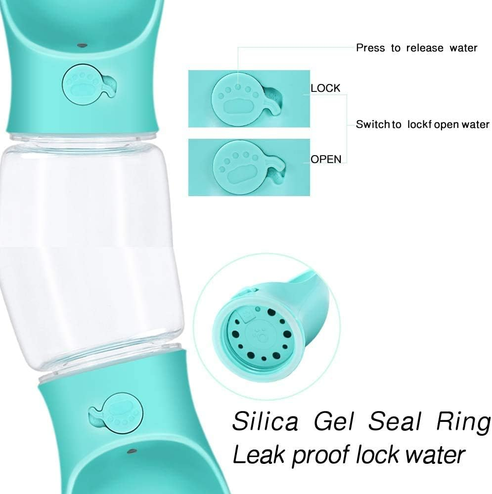 CHANCCI Dog Water Bottle, Leakproof Portable Water Dispenser with Drinking Feeder for Outdoor Walking Hiking Camping, Pet Water Drinking Bowl for Cat Puppy -18Oz/550Ml,Green image number 6