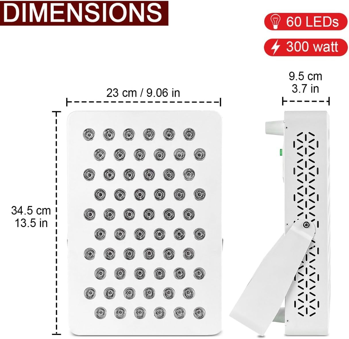 Red Light Device with Base, 630/660/810/830/850Nm 5 Wavelengths Red Light Panel with 60 Leds of 5W and Timer, Built-In Fan to Help Cool Down, for Full Body Skin Muscle Sleeping image number 2