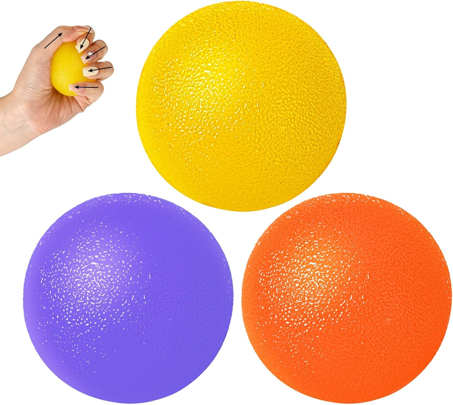 3 Pack Stress Balls for Adults, Squeeze Balls for Hand Therapy, Hand Strengthening Devices with Different Resistance Levels for Finger Forearm Wrist Exercise Relaxation and Pain Relief-3 image number 5