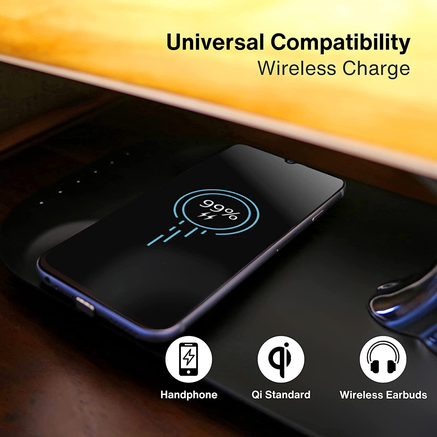 Masdio by Ampulla Bedside Lamp with Bluetooth Speaker and Wireless Charger, Sleep Mode Stepless Dimming image number 5