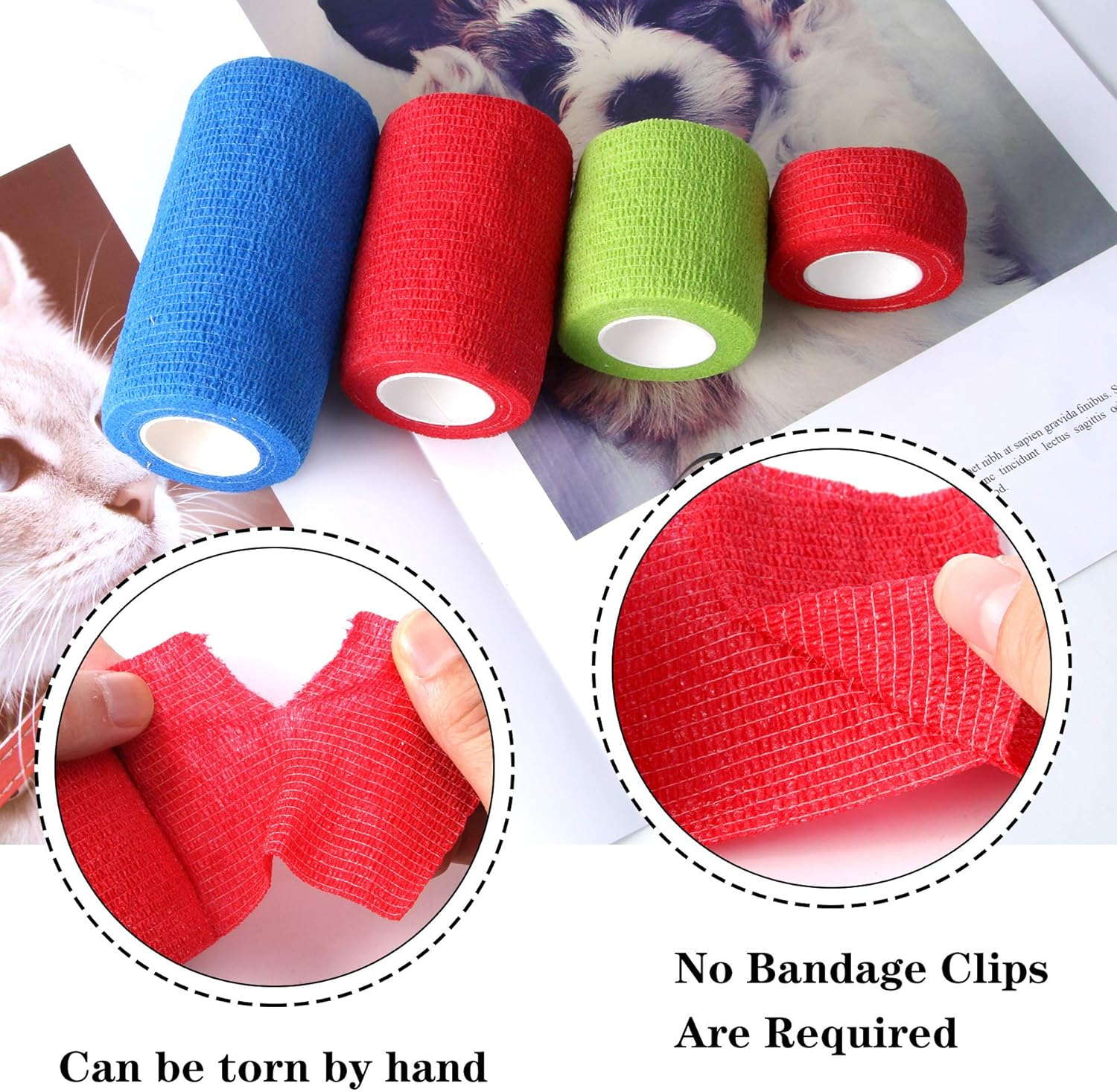 5 Rolls Pet Vet Wrap for Dogs Cats and Horse Self Adherent Bandage 2Inch No Woven Elastic Cohesive Tapes for Finger, Sports and Stretch Athletic image number 5