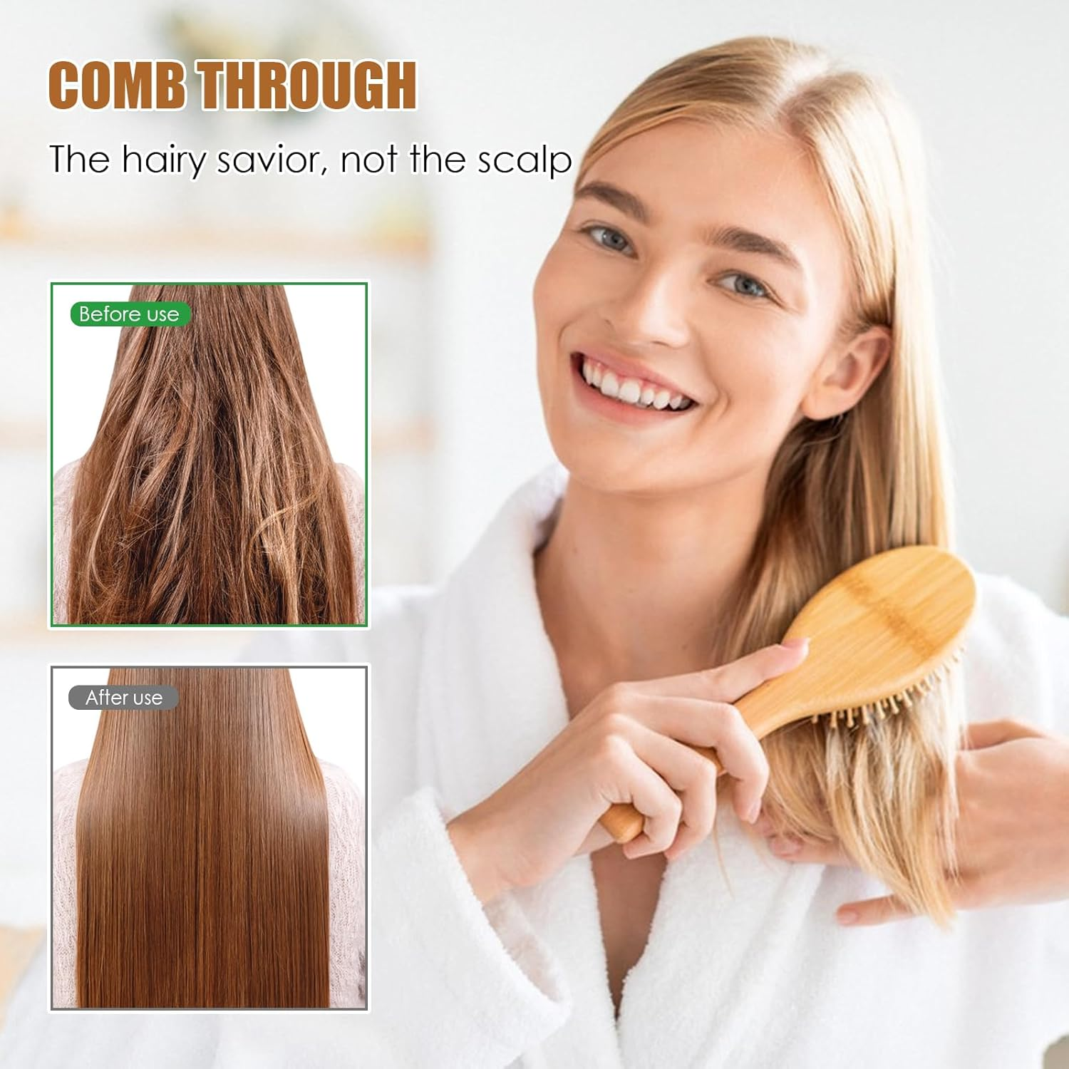 AKONE Bamboo Hair Brush, Pack of 2, Natural Wooden Hair Brushes, round Head, Bamboo Teeth, Air Cushion, No Hair Damage, Portable Hair Massage Brush, Women'S Eco-Friendly Hair Care, Female Personal Use image number 6