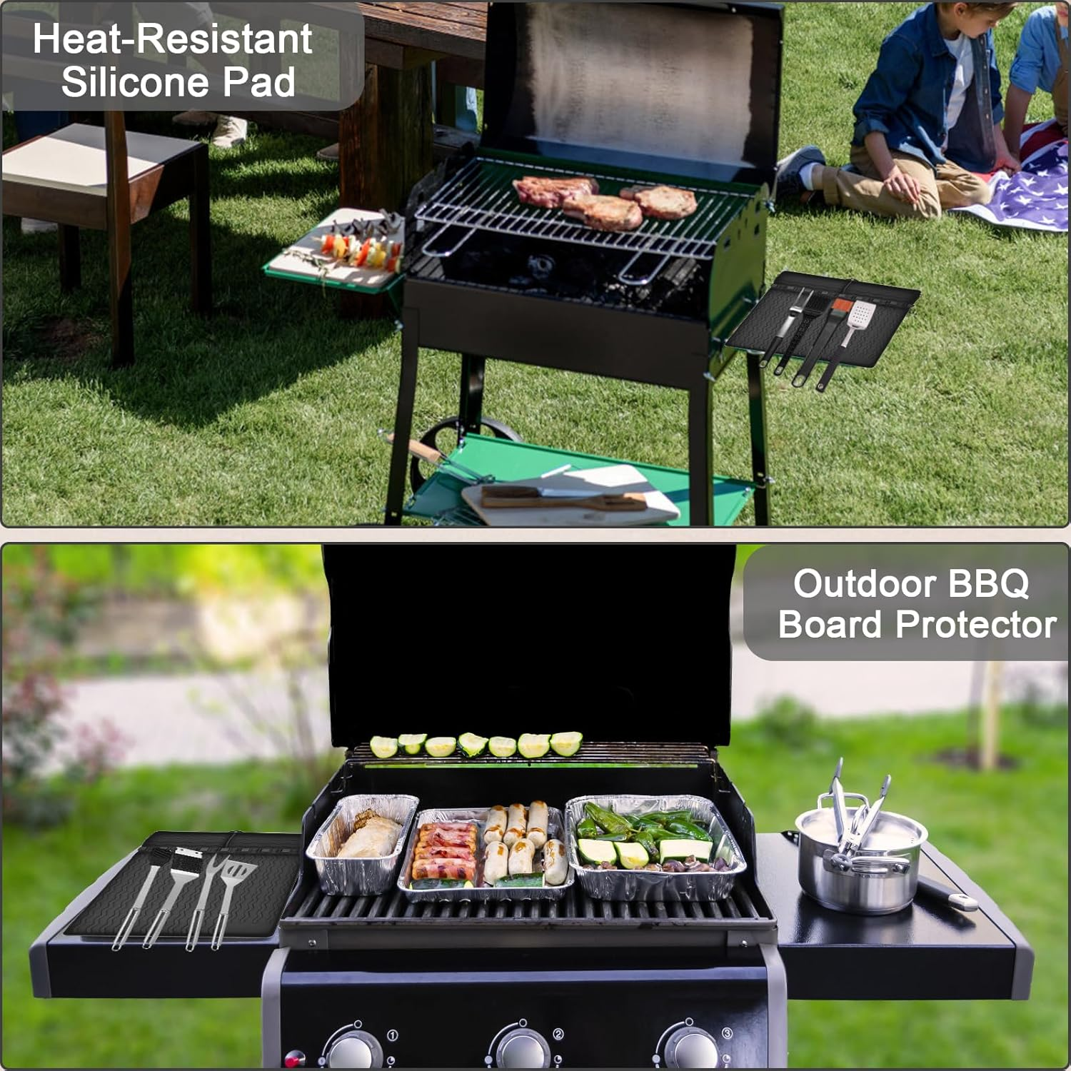 PEUTIER Silicone Griddle Tools Mat, Spatula Mat Griddle for Blackstone, Grill Utensil Resting Pad with 8 Slots Heat Resistant Grill Side Shelf Mat Holder for Kitchen Cooking Countertop (Black) - Black image number 6