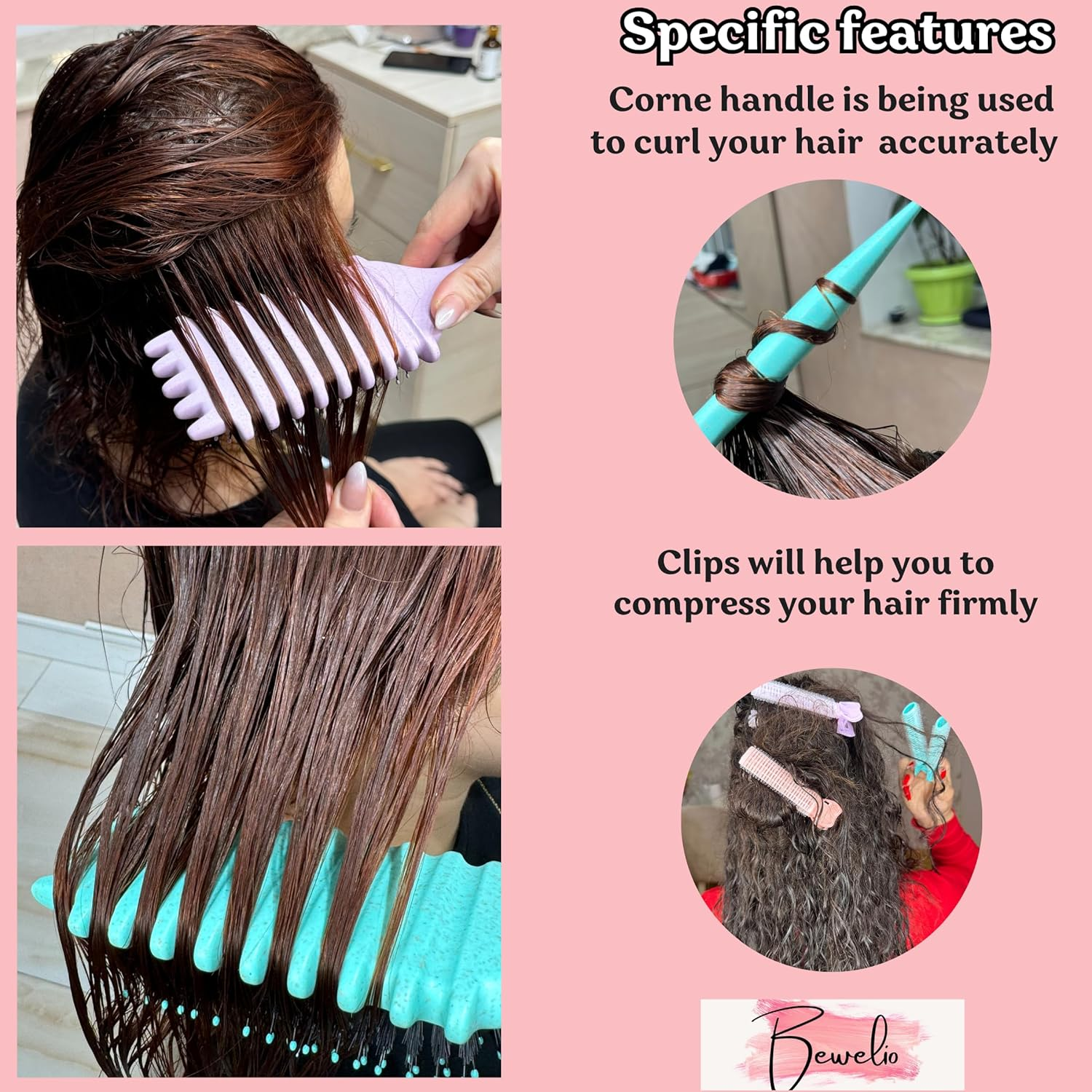 Bewelio Curl Defining Brush with Clip for Wet Curly Hair (Purple, Curly Hair Brush image number 4