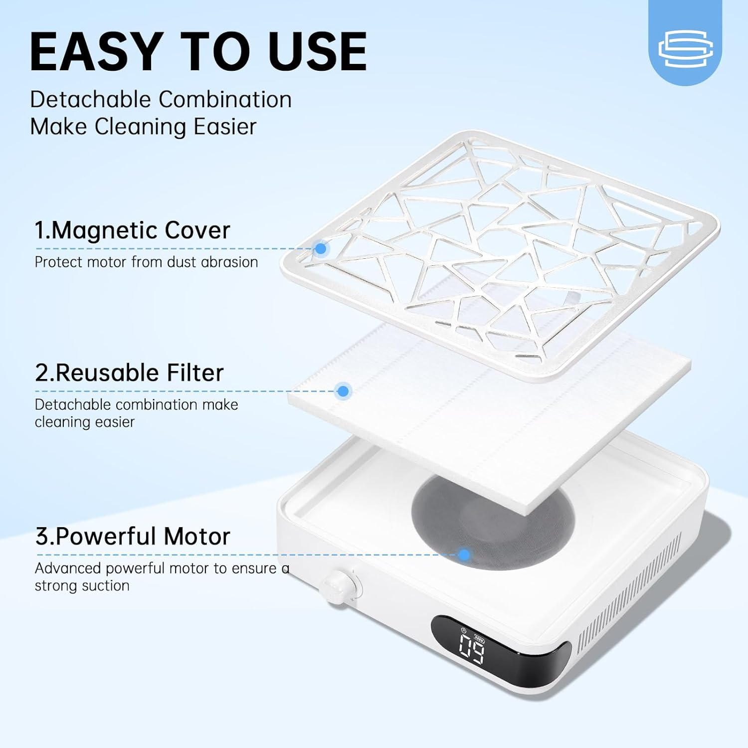 Nail Dust Collector Powerful Vacuum Fan Dust Collector Dust Suction Extractor Machine for Acrylic Nail Polish Nail Salon White image number 5