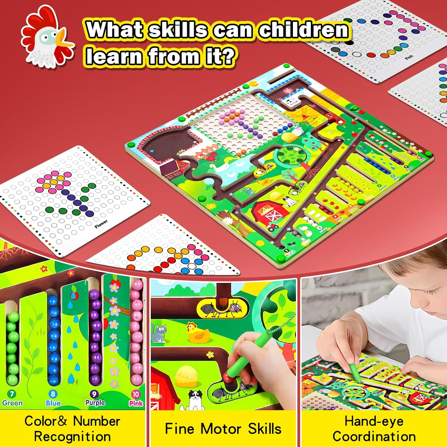 Magnetic Color and Number Maze, Color and Number Puzzles Toys Puzzles for Kids Learning Toys, Montessori Toys Preschool Learning Activities, Magnetic Beads for Kids image number 6