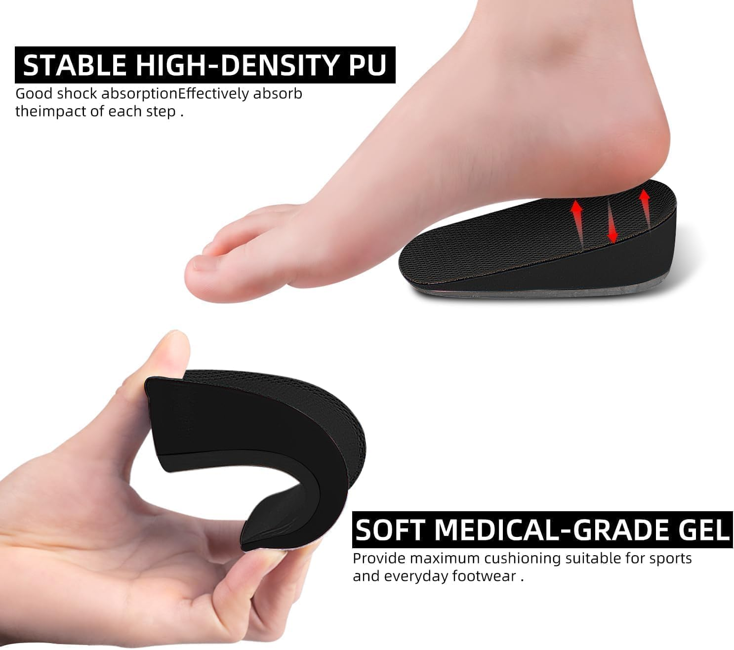 Heel Lift for Achilles Tendonitis, Heel Pain and Leg Length Discrepancy, Shoe Inserts for Men and Women, Pack of 2 (Black, 2.5Cm) image number 2