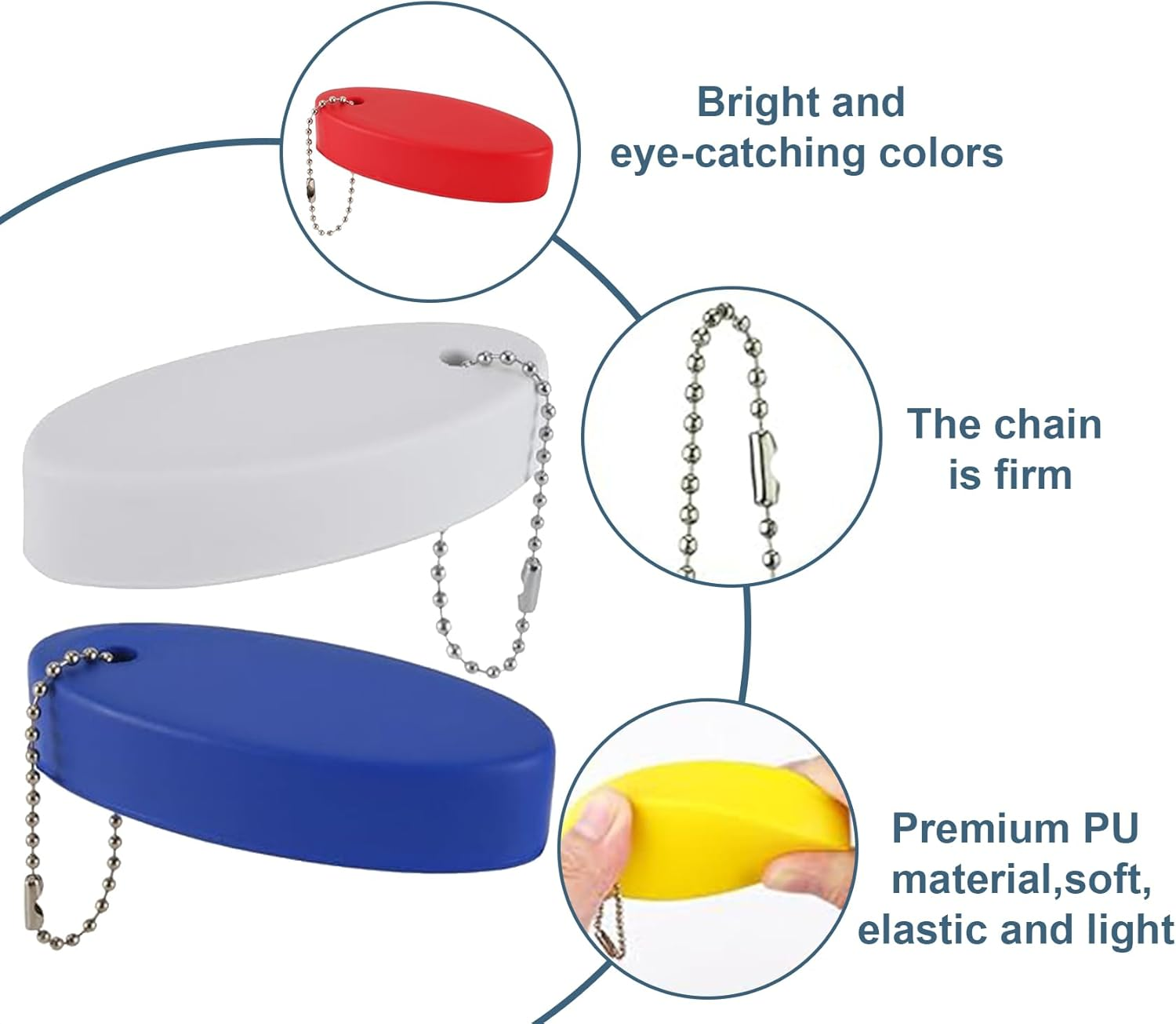 4Pcs Boat Key Floating Keychain,Pu Bright Color Oval Floating Key,Bright Color Oval Float Key Rings Pendant for Boating,Fishing, Surfing, Sailing,Kayak and Outdoor Water Sport (4 Colors) image number 3