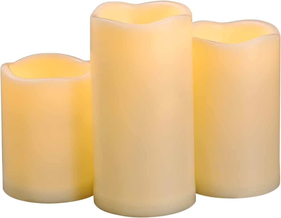 3PCS 4" 5" 6" Waterproof LED Flameless Timer Candles, 1000 Hours Long Battery Life/Flickering Battery Operated Electric Outdoor LED Large Pillar Candle for outside Lantern Festival Decor Etc. image number 2
