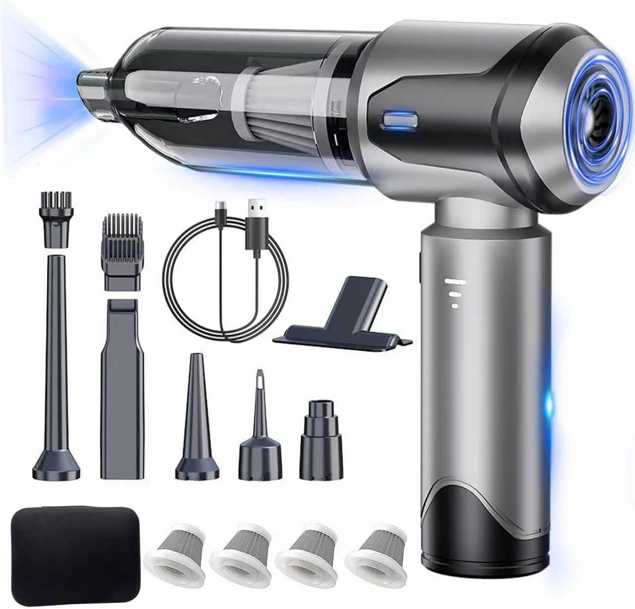 Lecoirrax Car Vacuum Cleaner Cordless, 22000 PA High Power Mini Vacuum Cleaner Handheld, Rechargeable Compressed Air Duster, Portable Air Blower for Home, Pet, Keyboard, Office(Grey) image number 6