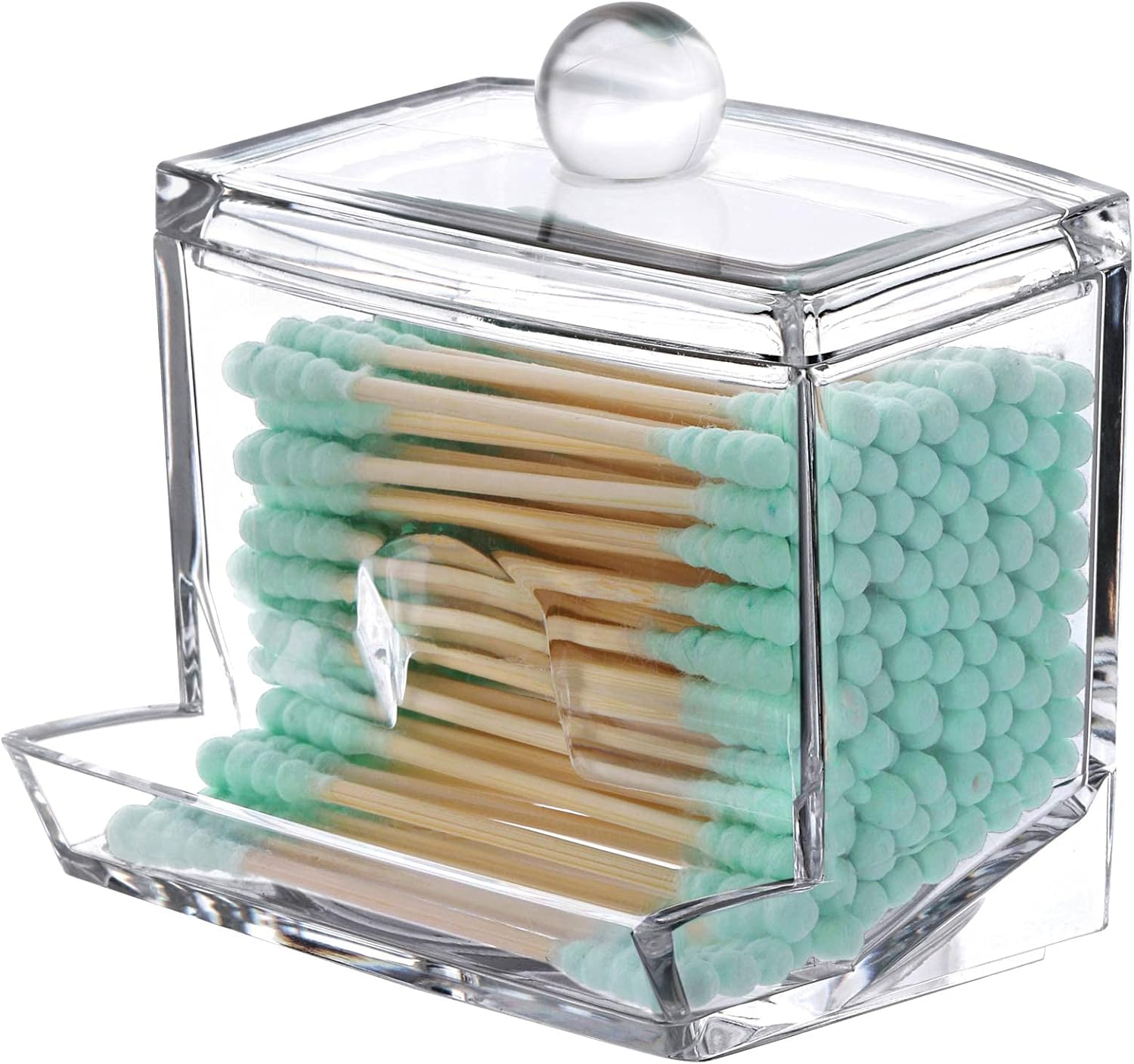 Tbestmax Cotton Swab Holder, Qtip Cotton Buds Dispenser, Square Bathroom Jar Organizer for Storage - Easy Take 1 Pcs