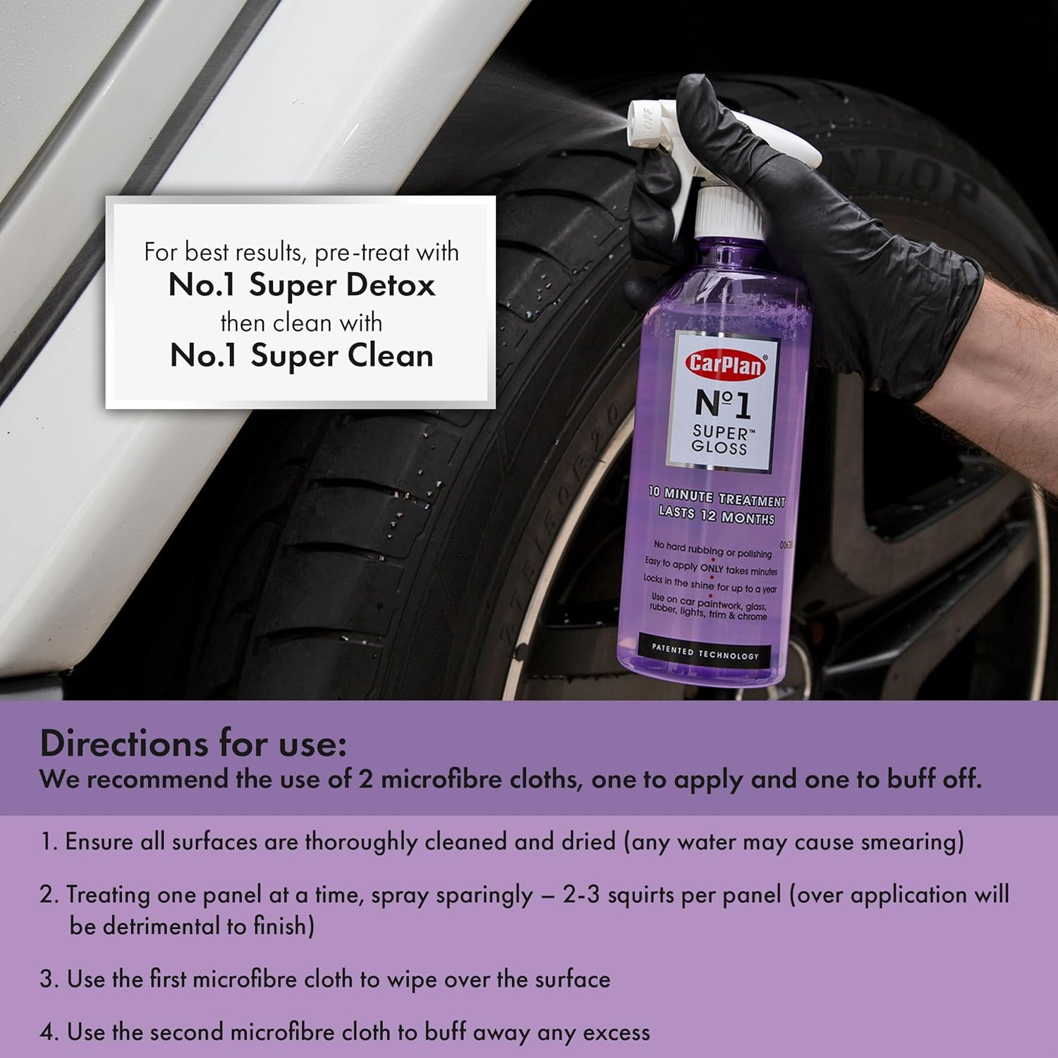 Carplan No.1 Super Gloss, Dust Dirt Protection Car Care Cleaner, 600 Ml - Super Clean Car Shampoo image number 4