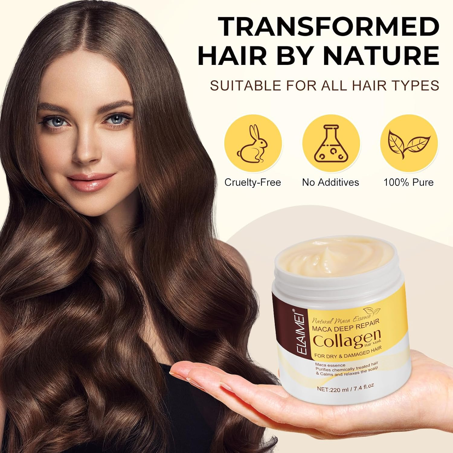 Collagen Hair Treatment Mask - 7.4 FL Oz,Deep Hydration & Repair for Dry, Damaged Hair, Natural Collagen Mask for Hair Treatment, Contain Maca, Avocado Oil for All Hair Types image number 3