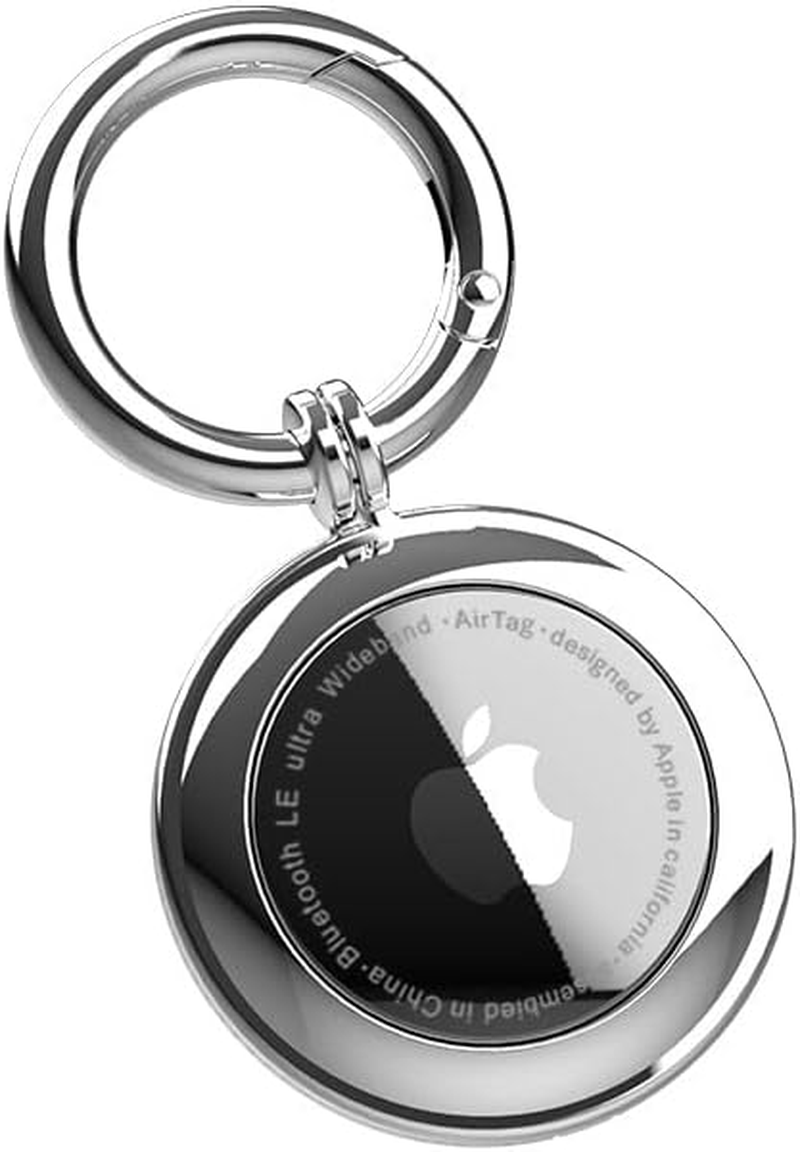 RECKNEY Metal Airtag Keychain Case- Airtag Keyring Compatible with Apple Airtag - Air Tag Bumper - Apple Airtag Holder for Keys, Wallets, Bags, Kids, Backpacks, Dogs and Cat Collar Pets, Black, Airtag