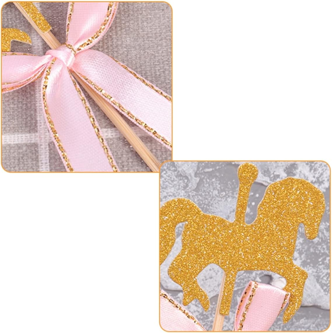 50Pcs Carousel Horse Cupcake Toppers Horse Racing Dessert Picks for Horse Party Decorations Birthday Baby Shower Party Supplies image number 2