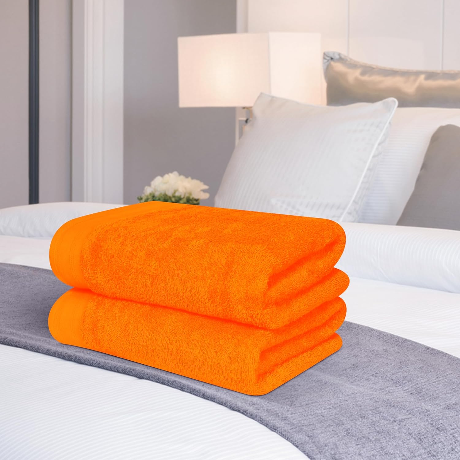MALLONI Home Cotton 2 Pack Oversized Bath Towel Set 28X55 Inches, Large Bath Towels, Ultra Absorbant Compact Quickdry & Lightweight Towel, Ideal for Gym Travel Camp Pool - Orange image number 6